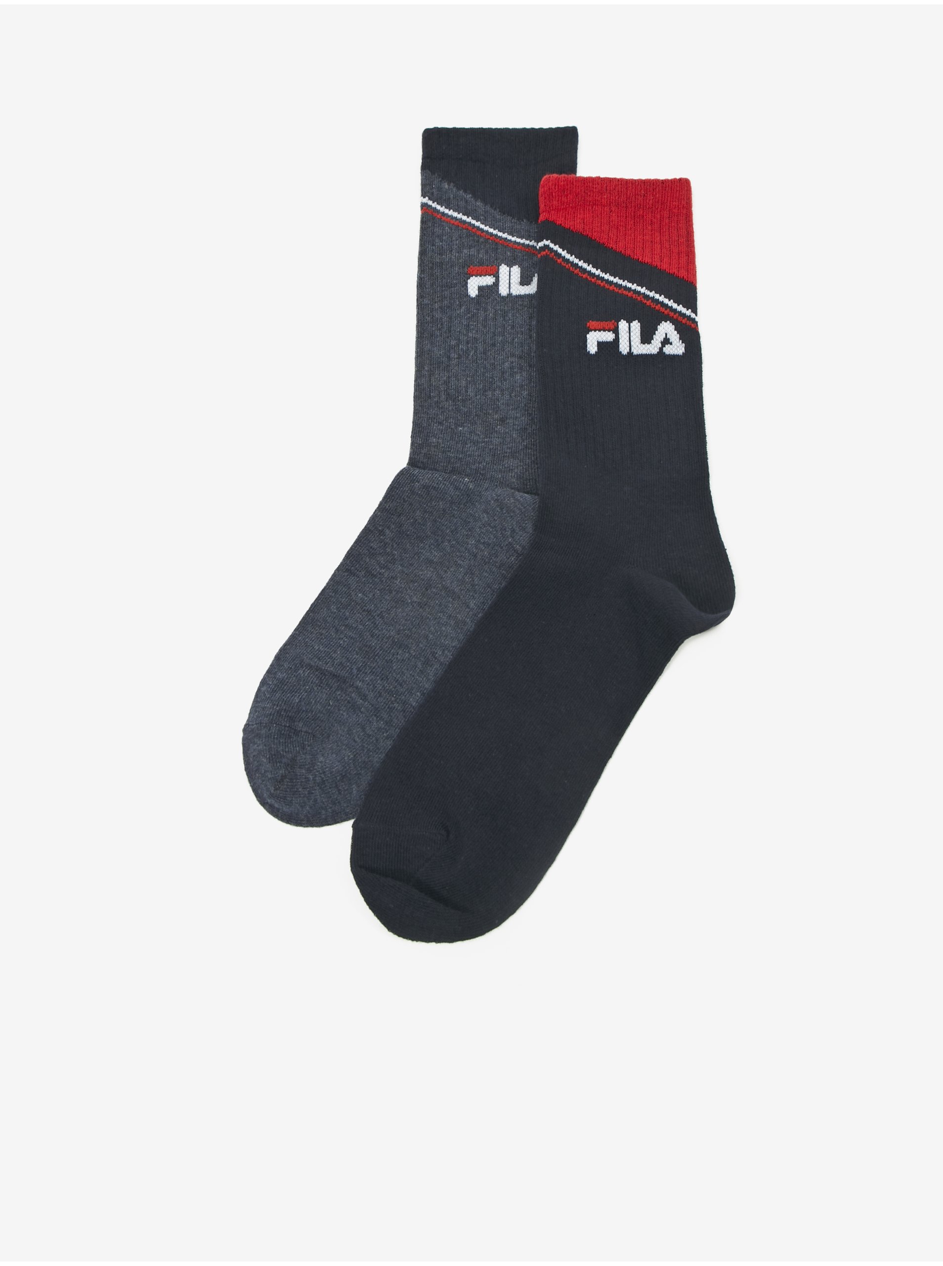 Levně Sada dvou párů pánských vzorovaných ponožek v šedé a tmavě modré barvě FILA