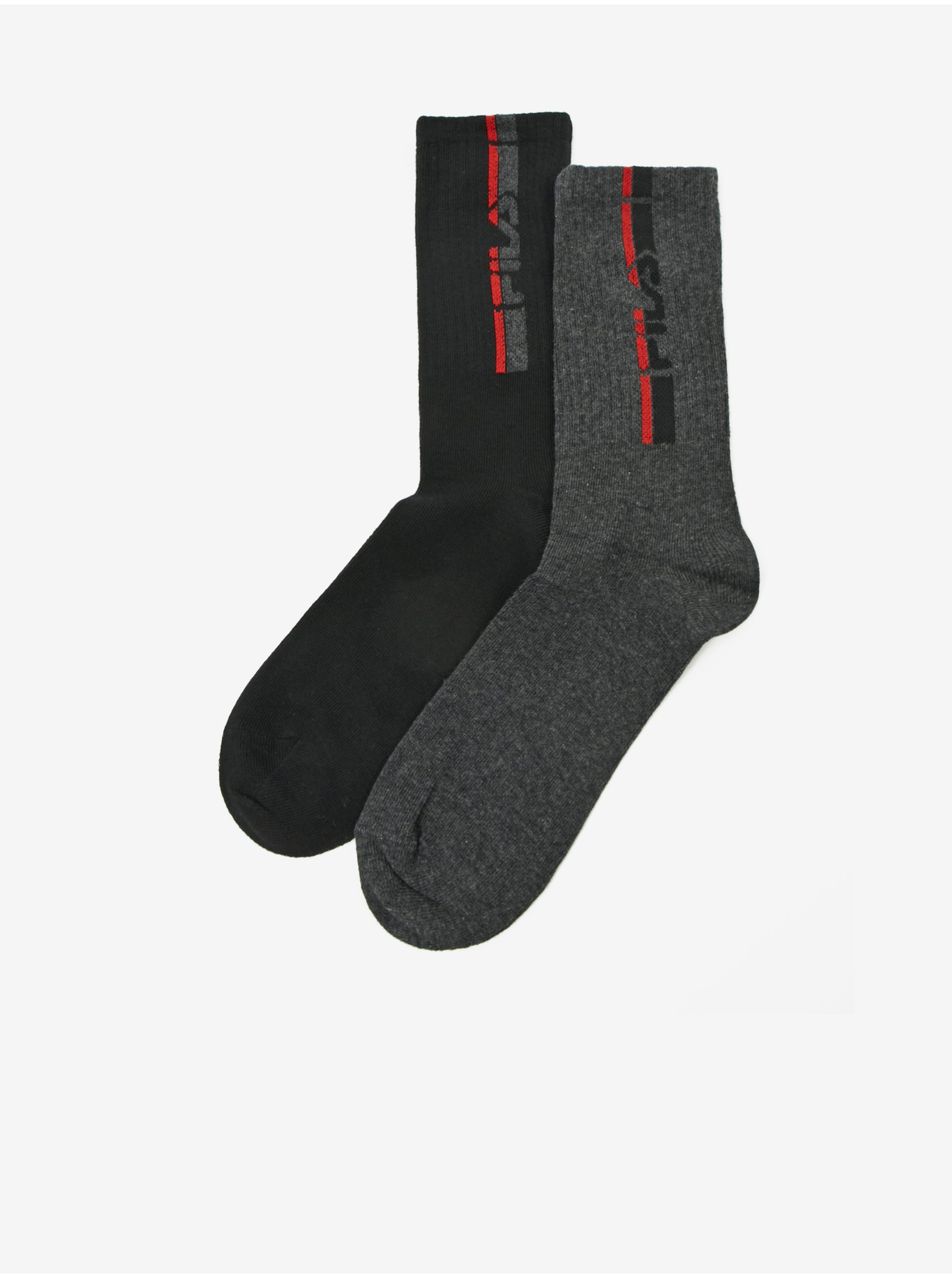 Lacno Sada dvoch párov pánskych vzorovaných ponožiek v šedej a čiernej farbe FILA