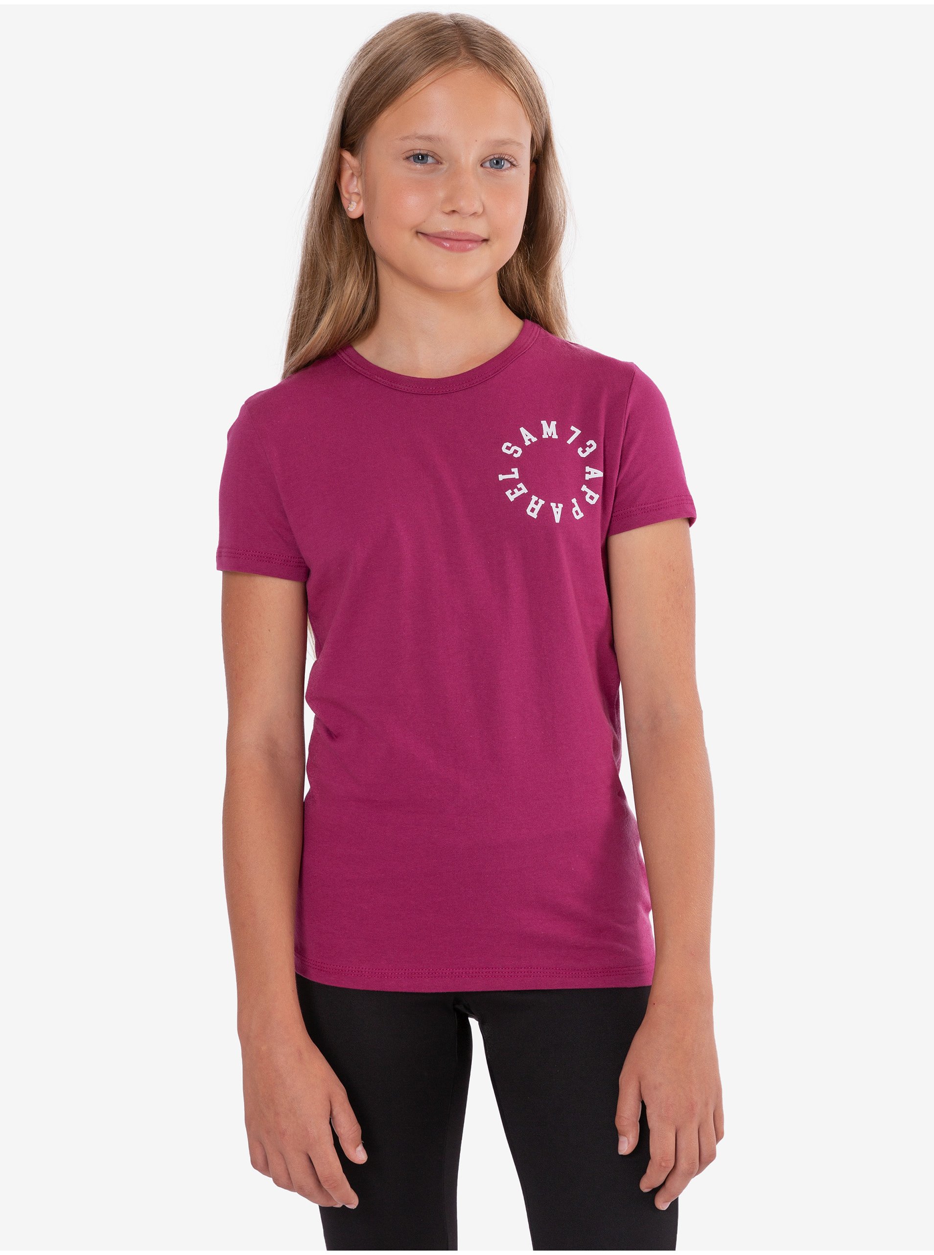 Lacno Tmavoružové dievčenské tričko s potlačou SAM 73