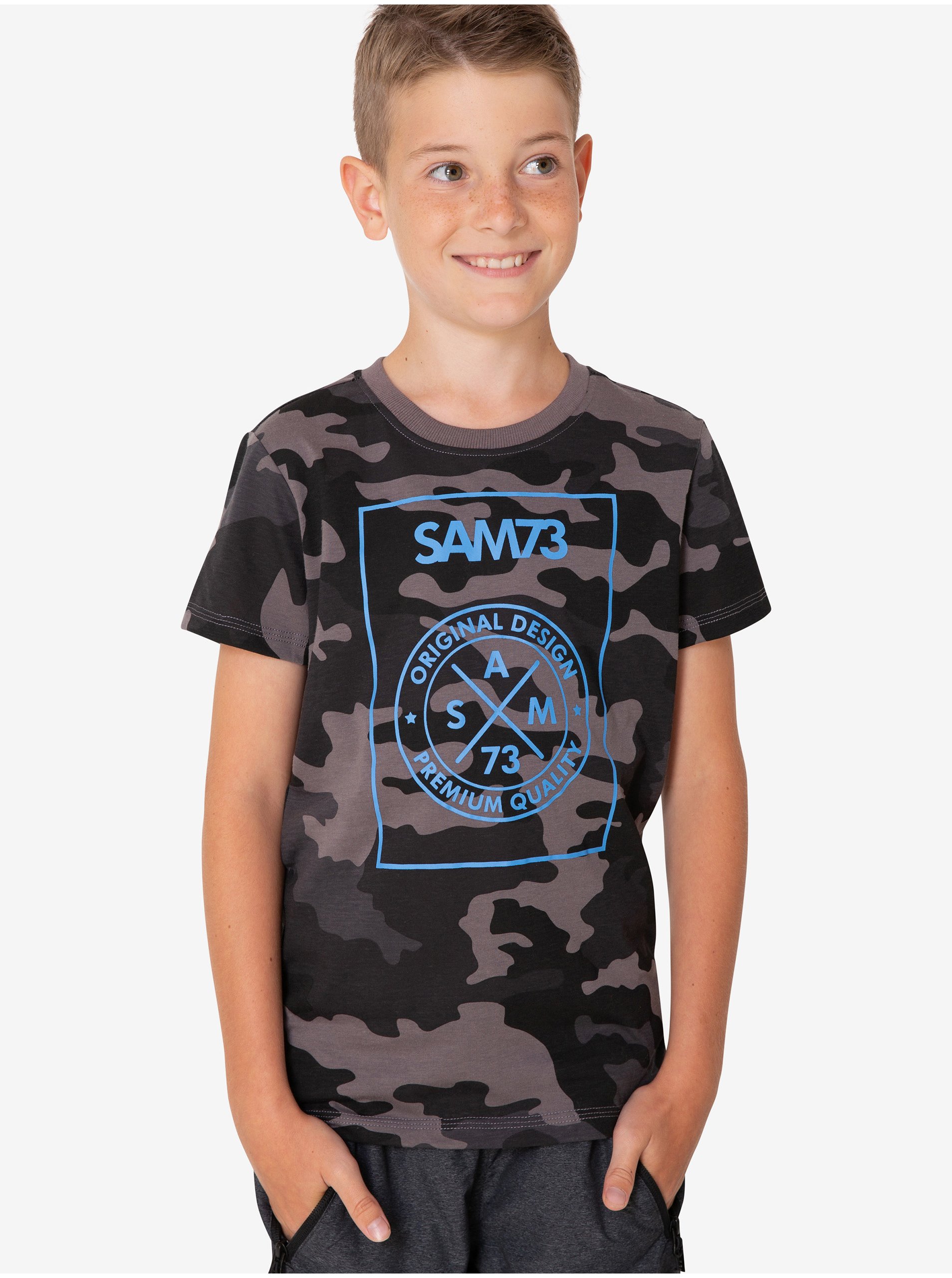 Lacno Šedé chlapčenské maskáčové tričko SAM 73