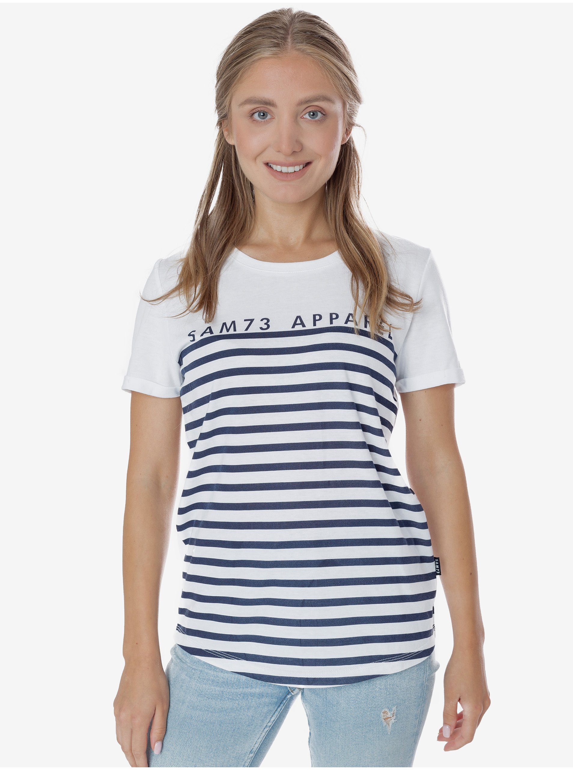 E-shop Modro-bílé dámské pruhované tričko SAM 73