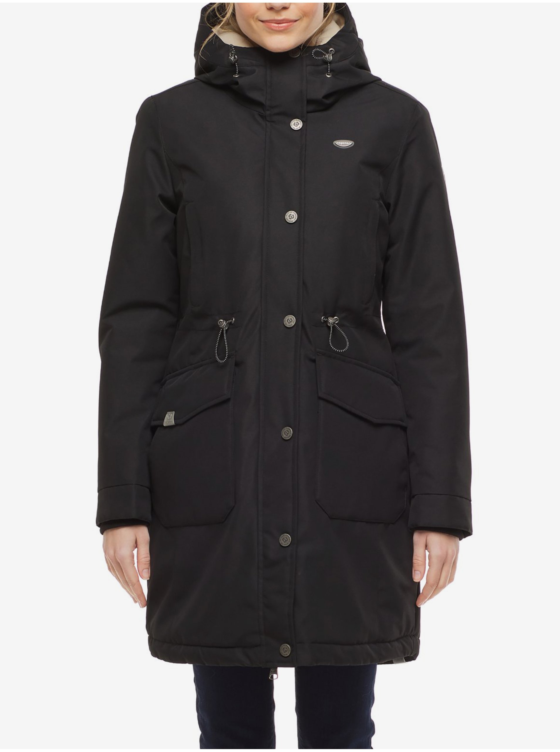 Lacno Čierna dámska predĺžená zimná bunda s kapucou Ragwear Reloved Remake