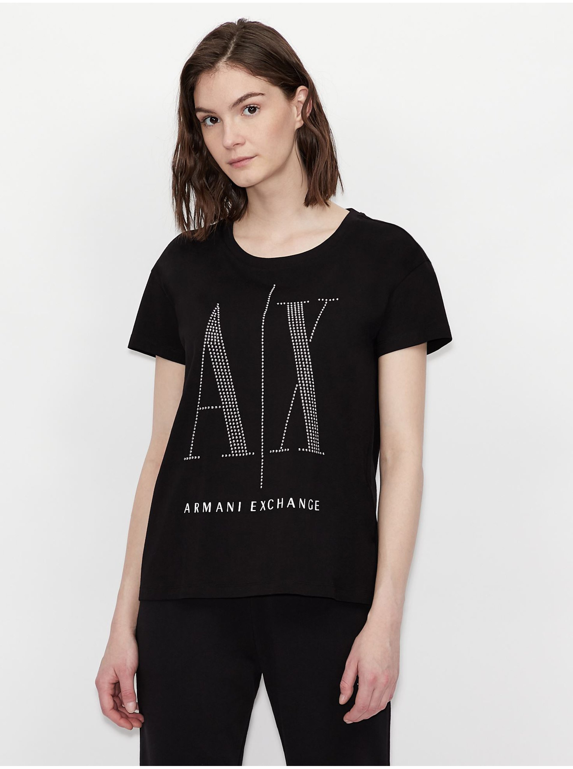Lacno Čierne dámske tričko Armani Exchange
