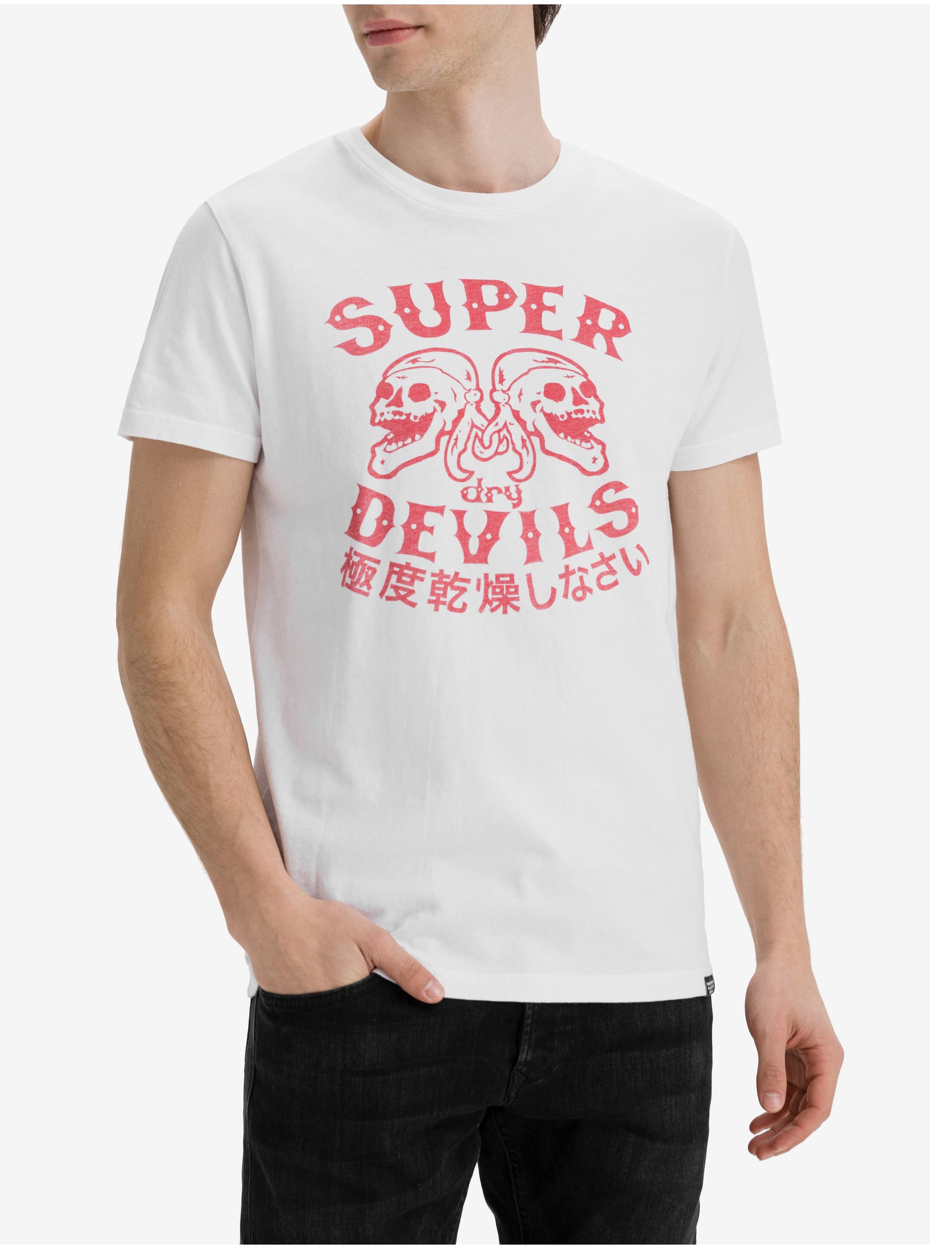Levně Bílé pánské tričko s potiskem Superdry Military