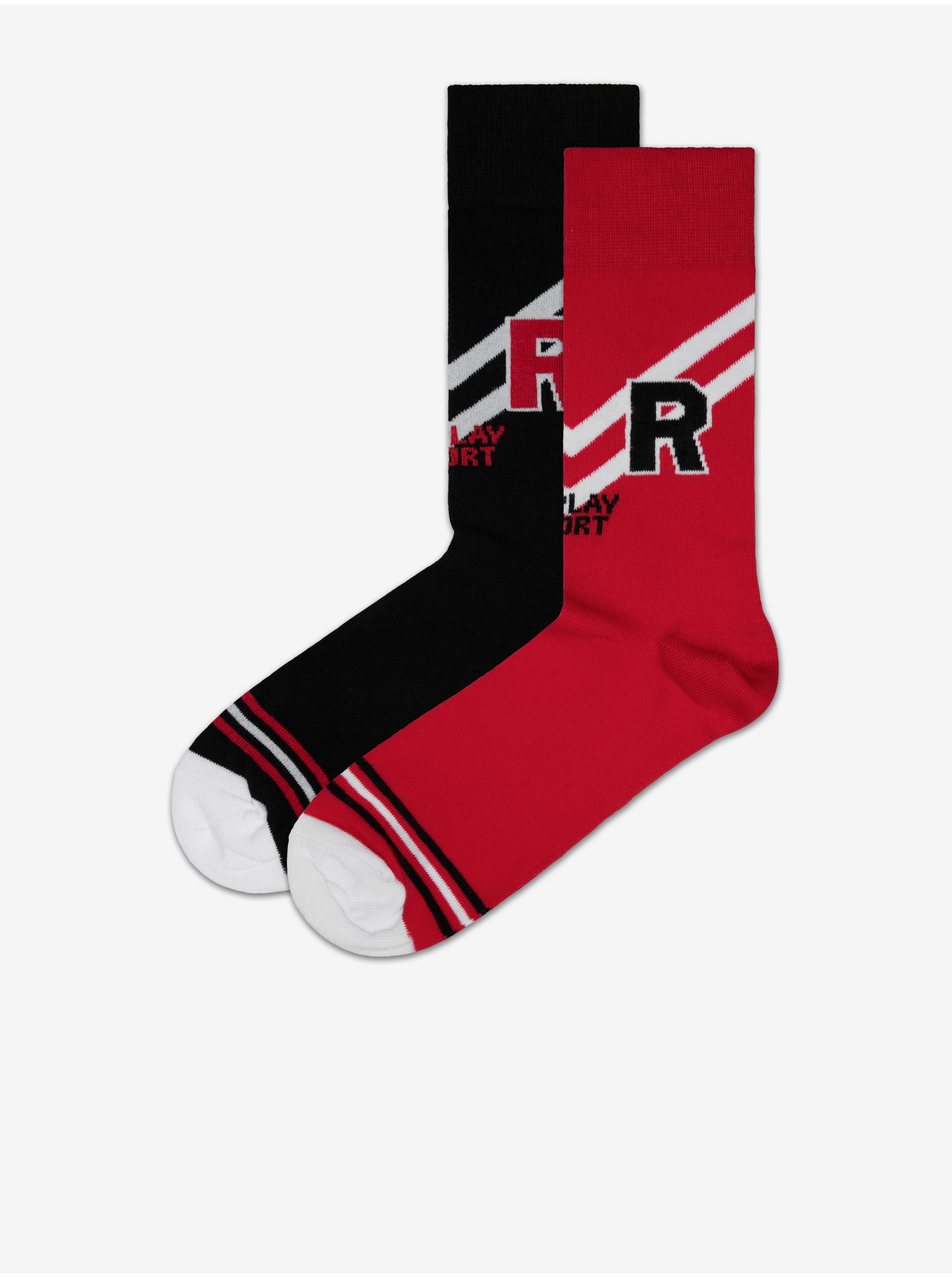 Levně Sada dvou párů ponožek v černé a červené barvě Replay