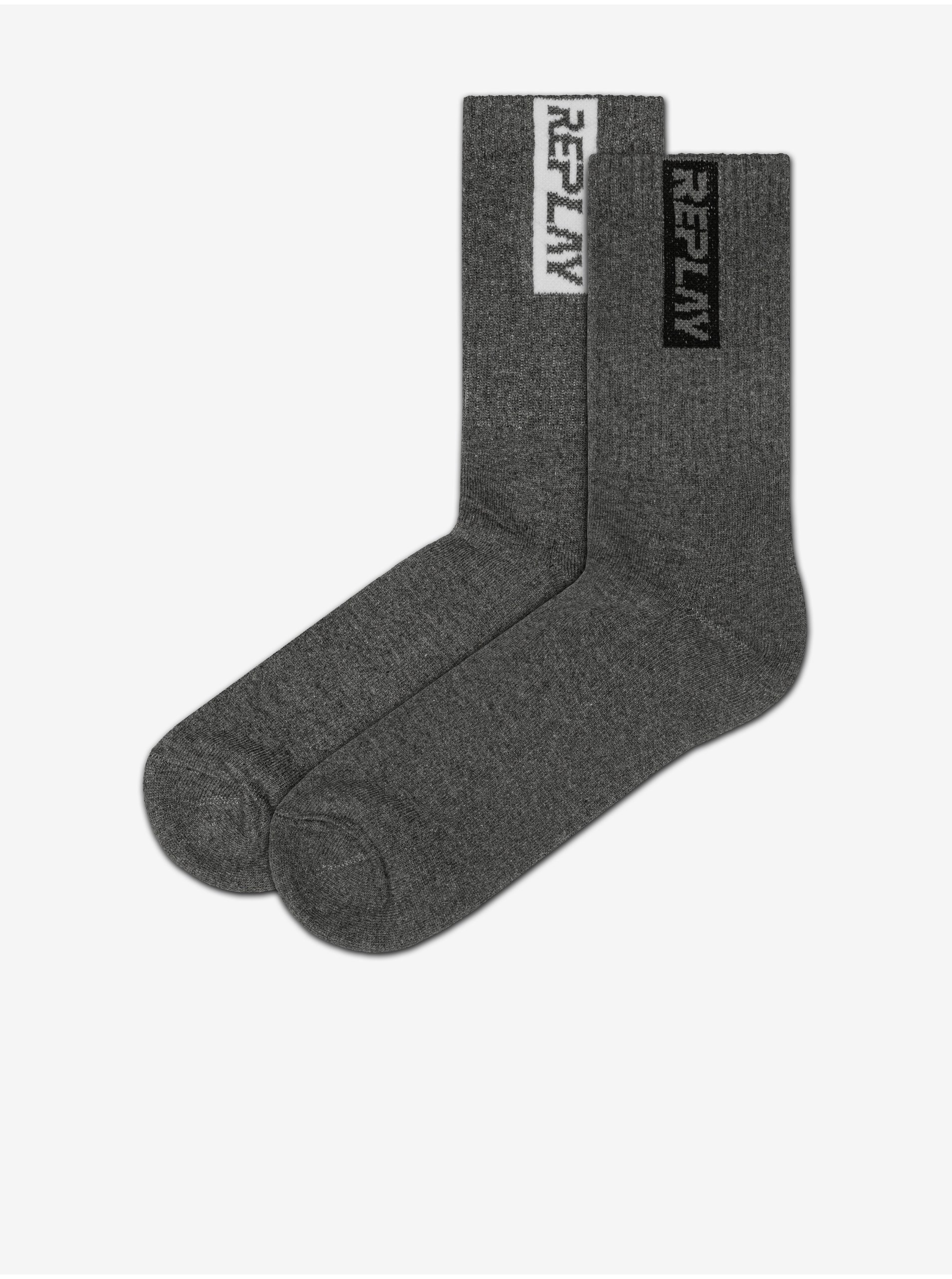 Levně Sada dvou párů pánských tmavě šedých ponožek Replay