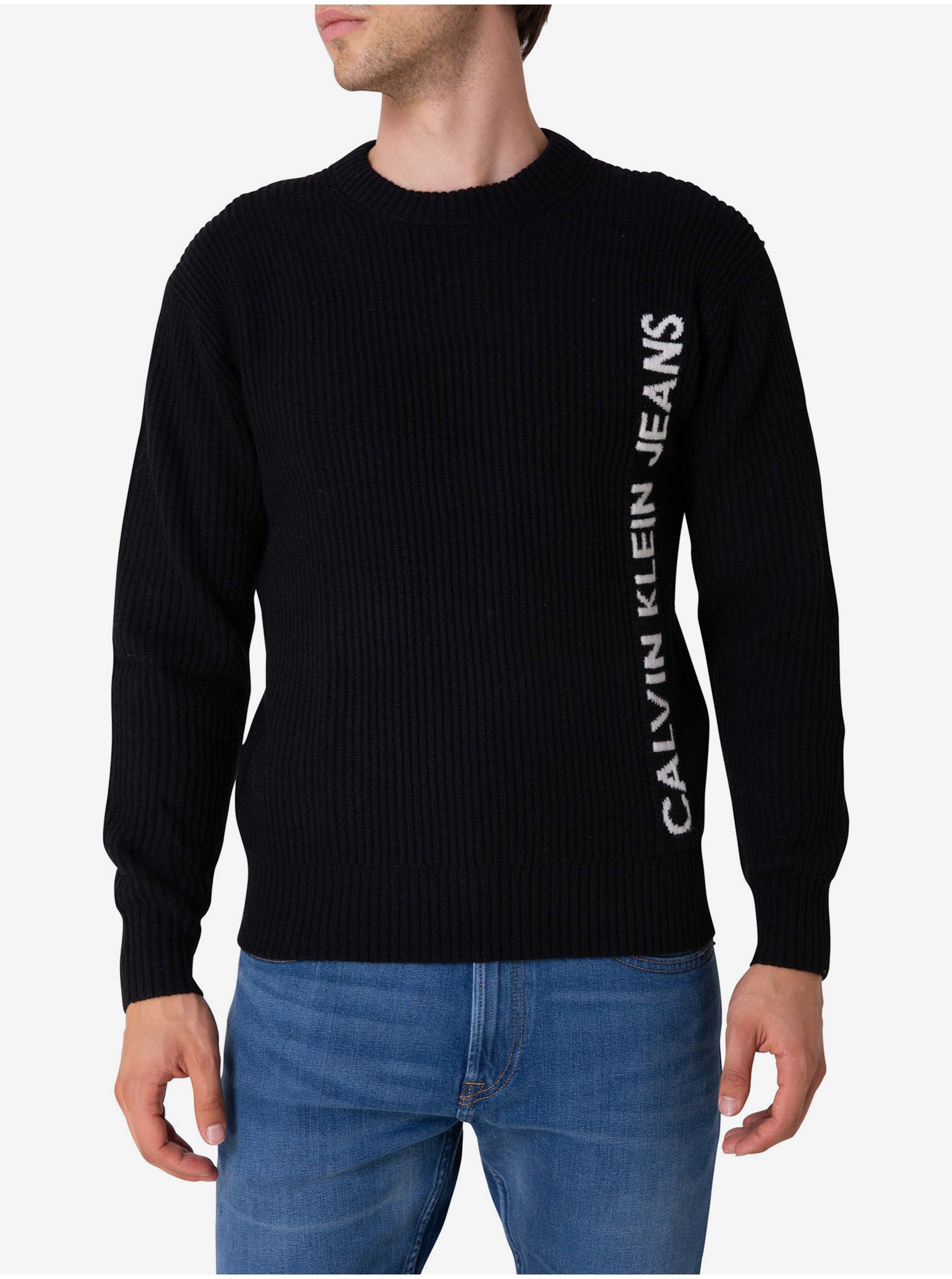 Lacno Čierny pánsky vlnený sveter Calvin Klein Jeans