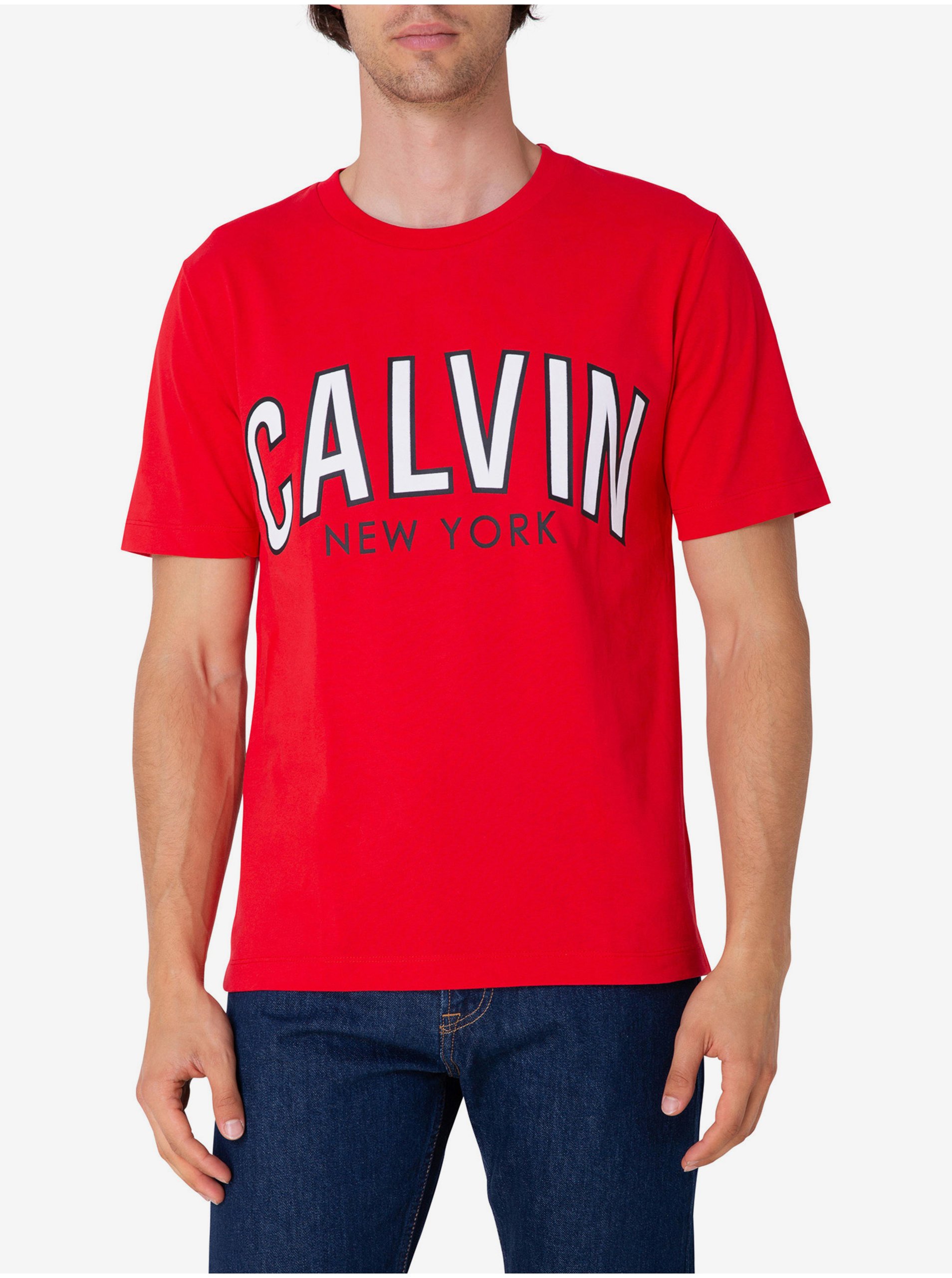 Levně Červené pánské tričko Calvin Klein Jeans