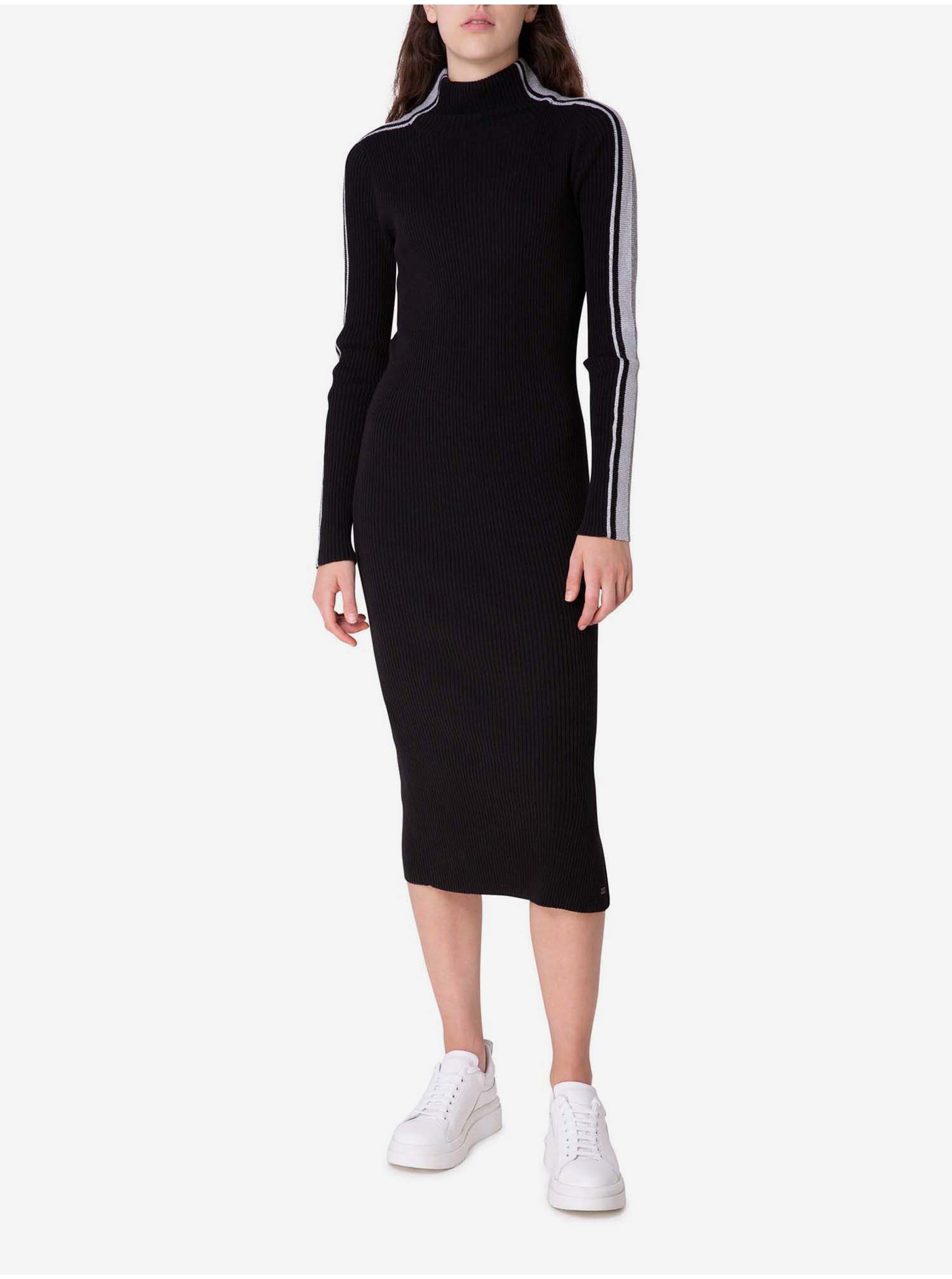 Levně Černé dámské svetrové šaty Tommy Hilfiger
