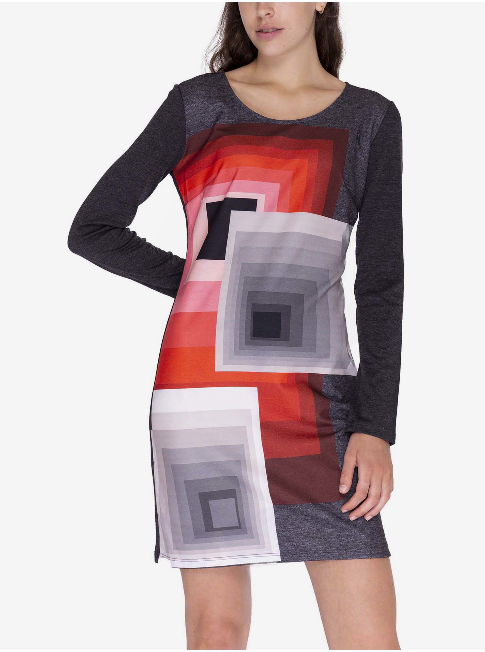 E-shop Tmavě šedé dámské vzorované šaty Desigual