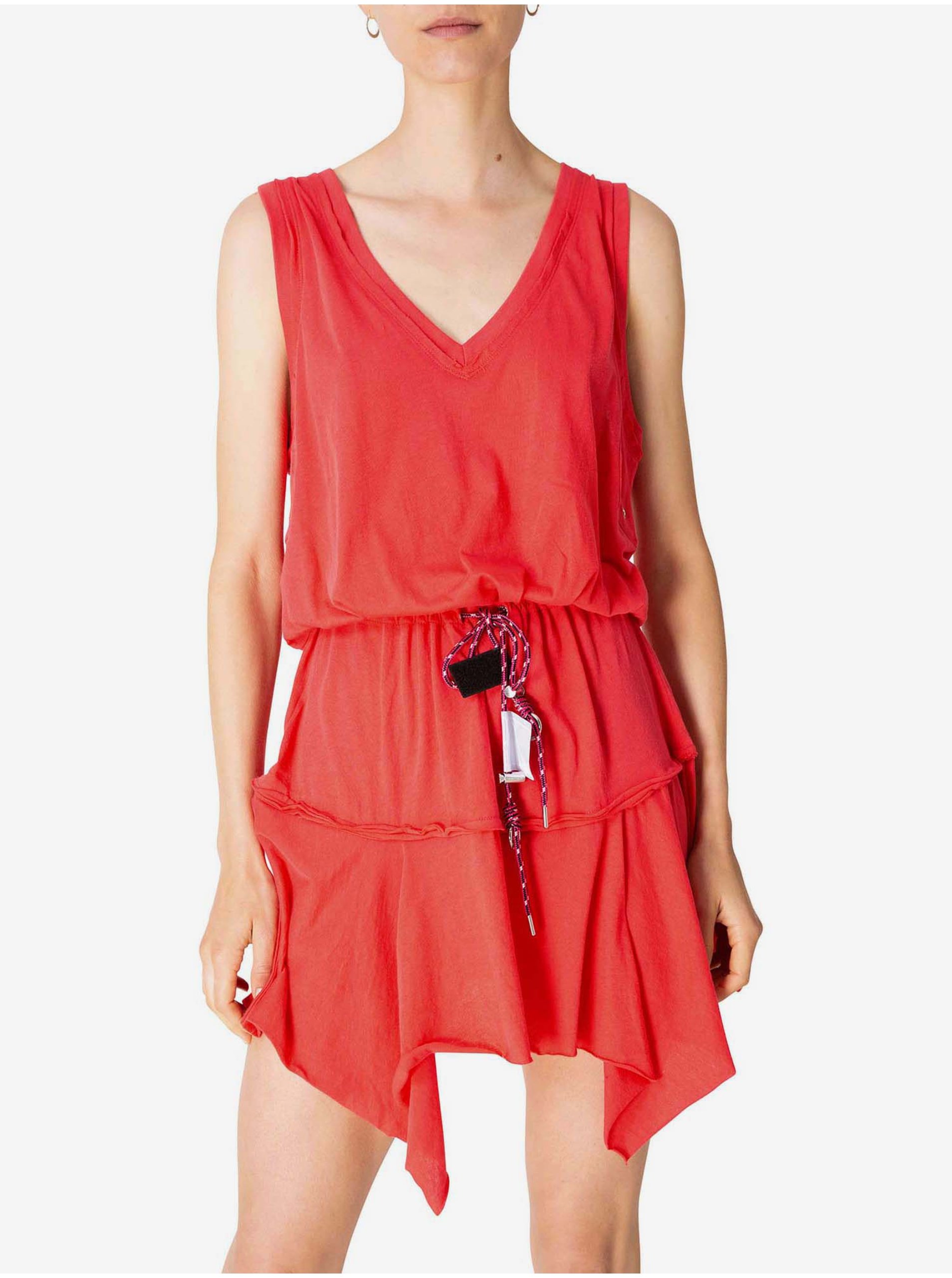E-shop Červené dámské asymetrické šaty s ozdobnými detaily Diesel