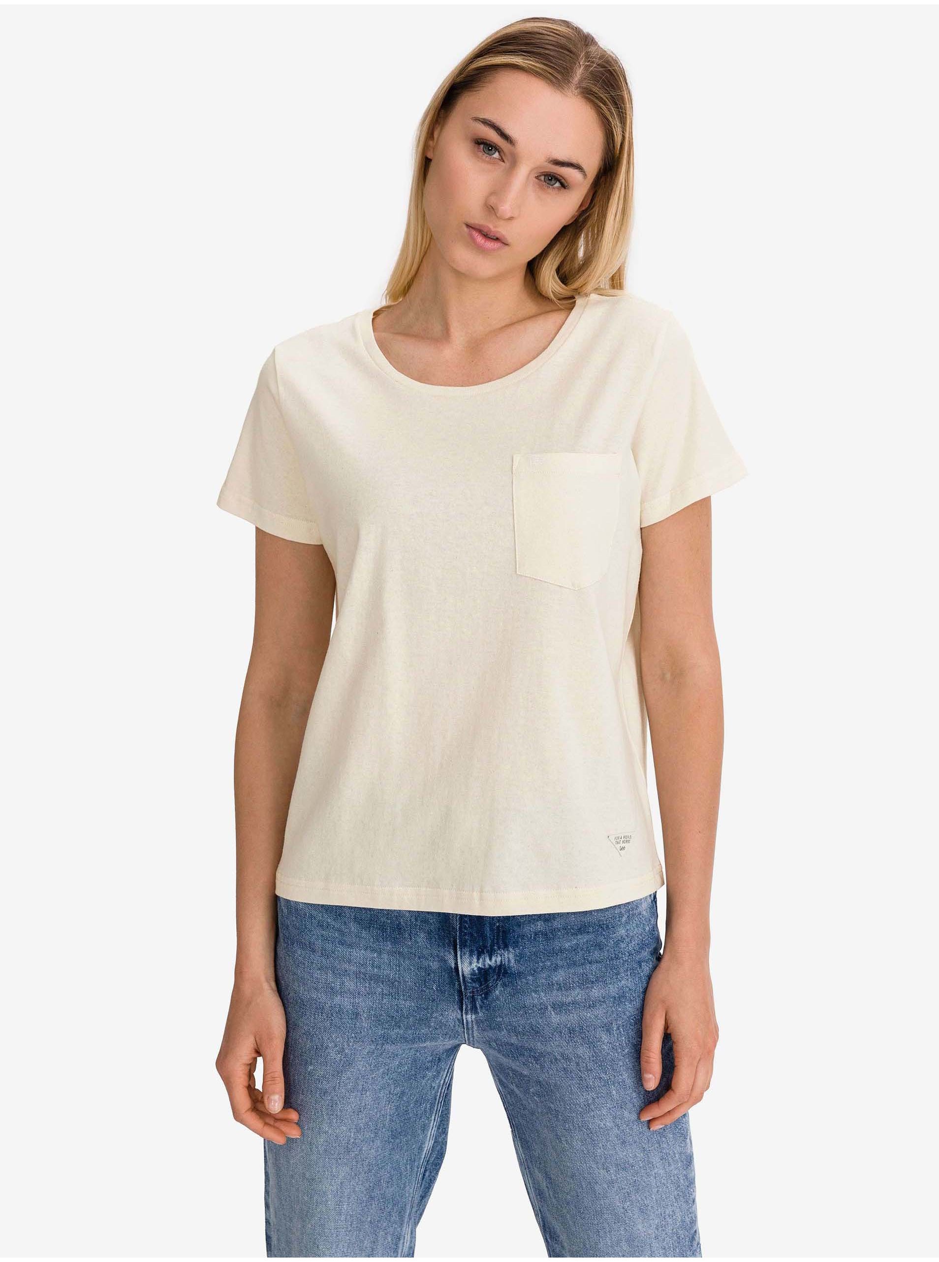 E-shop Krémové dámské tričko s kapsičkou Lee