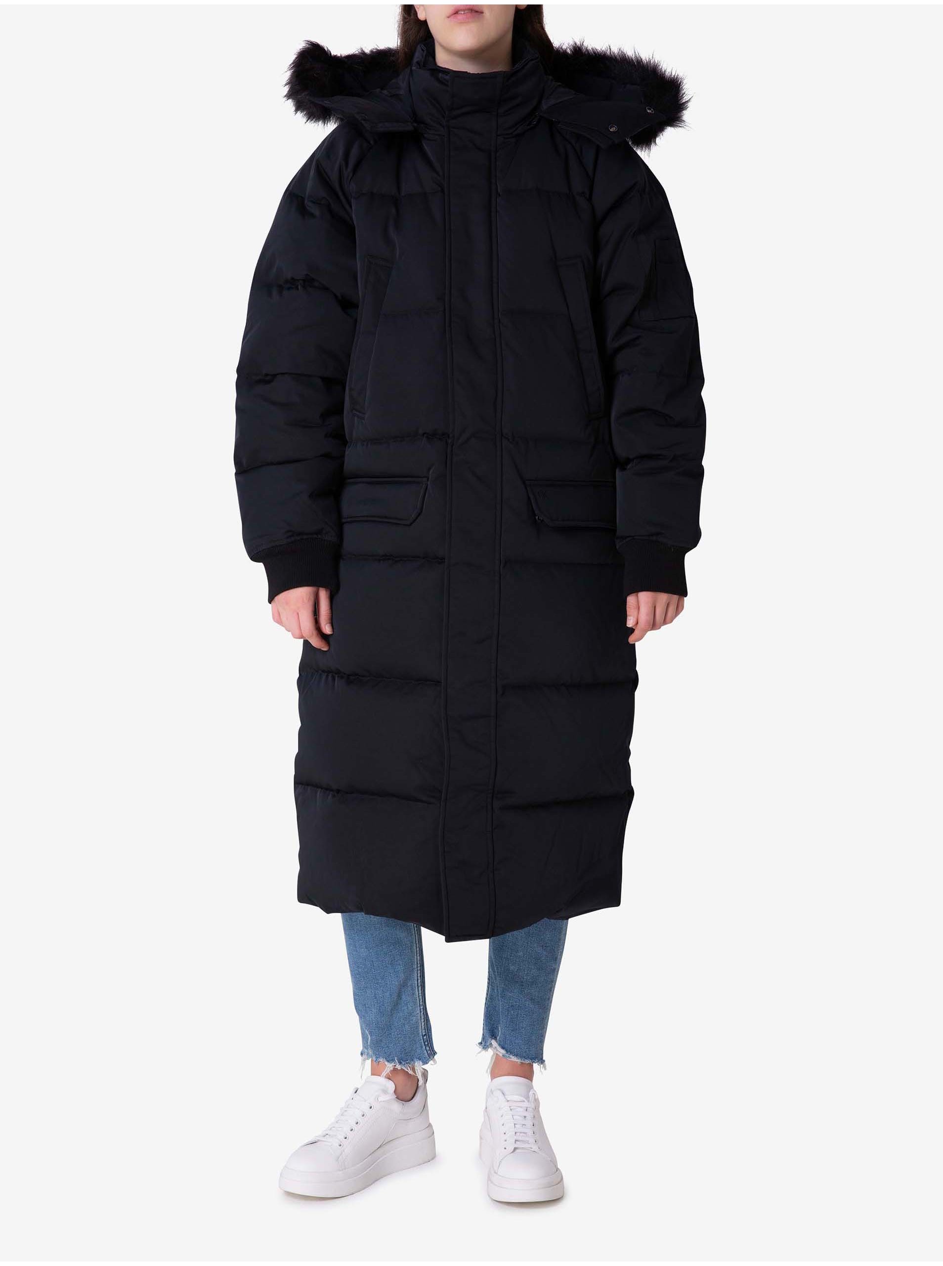 Lacno Černý dámský prošívaný zimní kabát Bae Calvin Klein Jeans