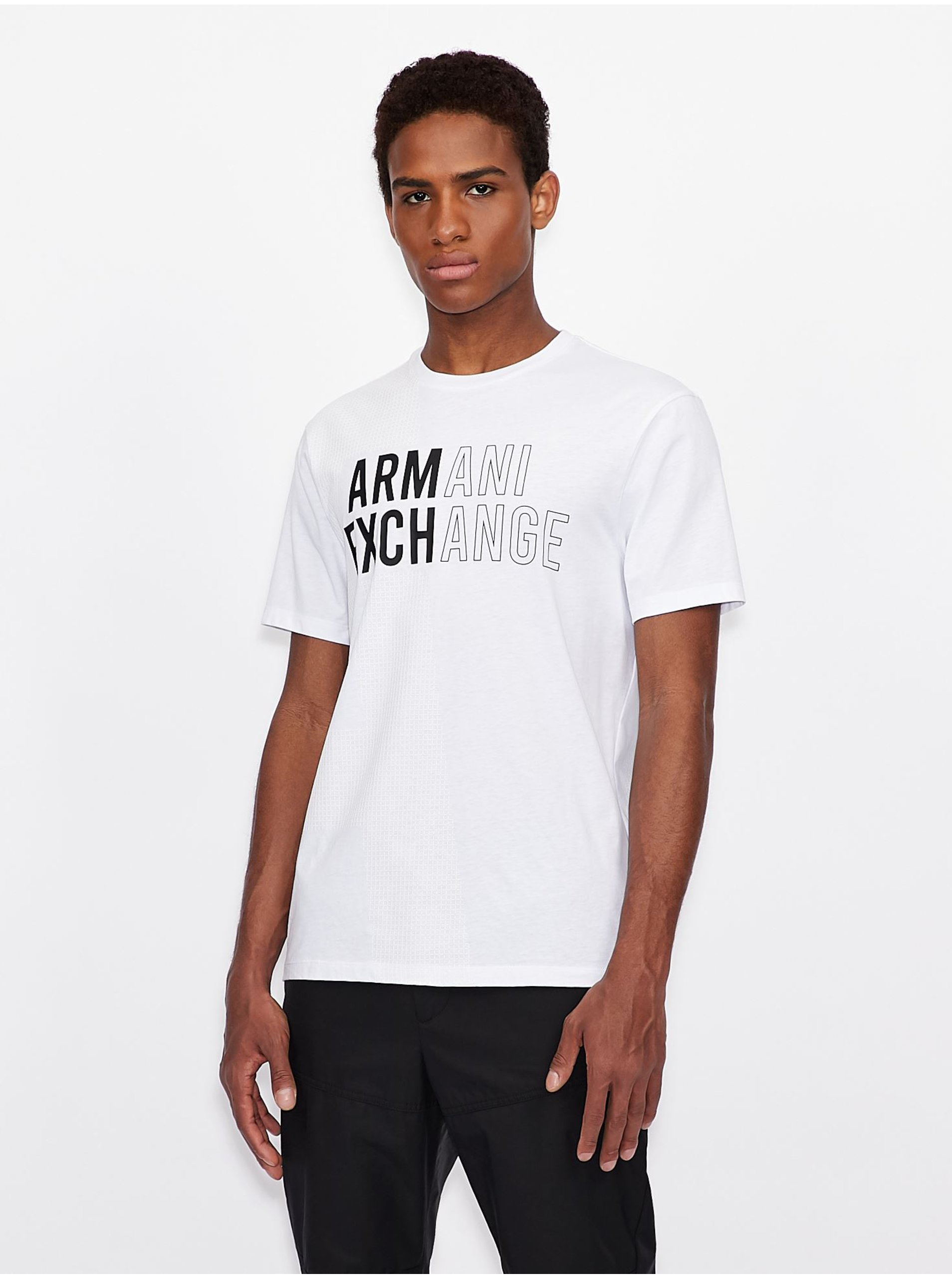 Lacno Biele pánske tričko s potlačou Armani Exchange