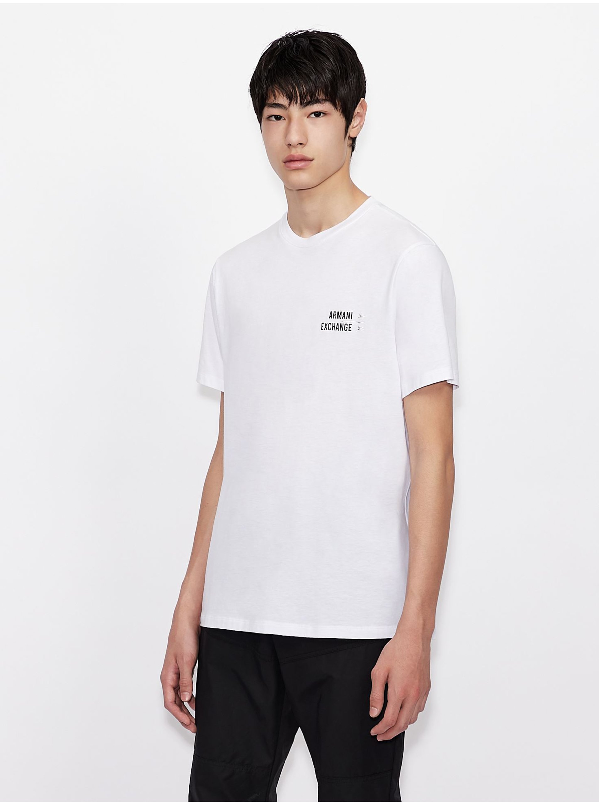 Lacno Biele pánske tričko s potlačou Armani Exchange