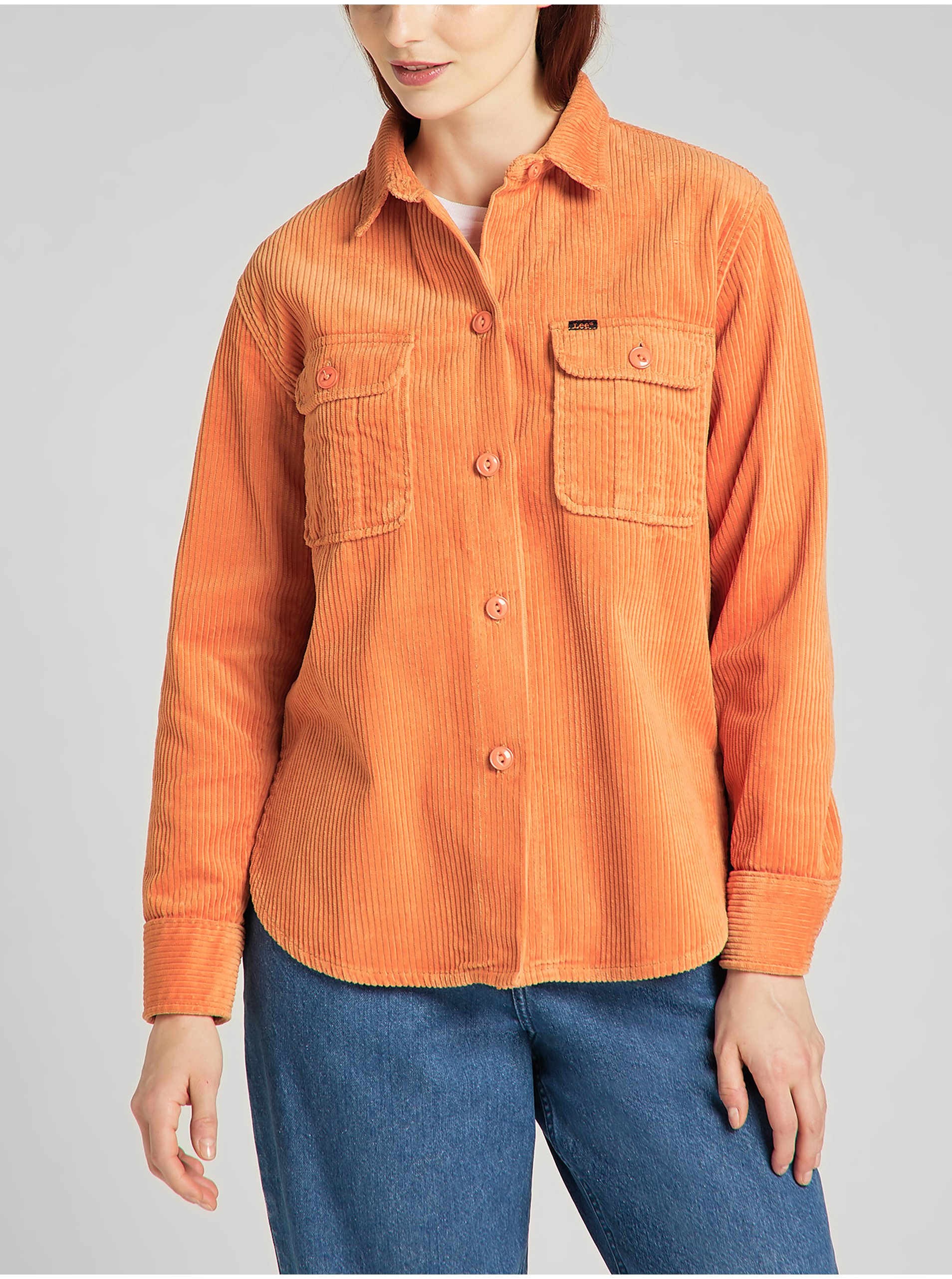 Lacno Oranžová dámska menčestrová košeľa Lee Sandy
