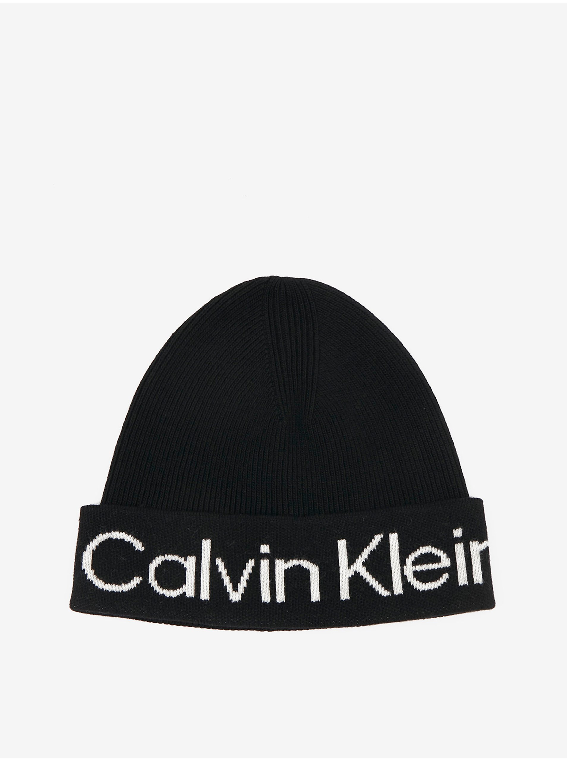 Levně Bílo-černá dámská čepice s příměsí vlny Calvin Klein