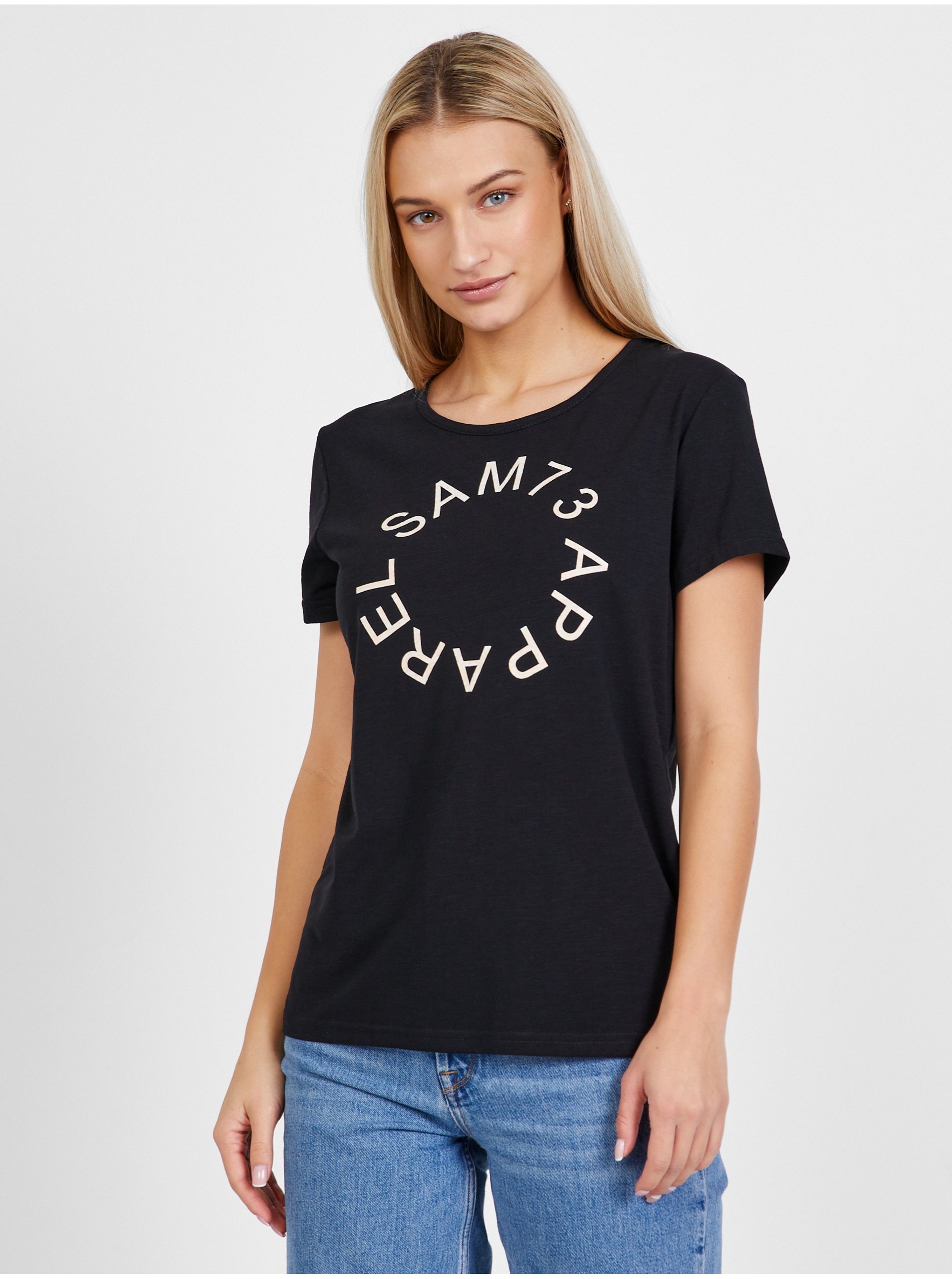 E-shop Čierne dámske tričko s potlačou SAM 73 Arias