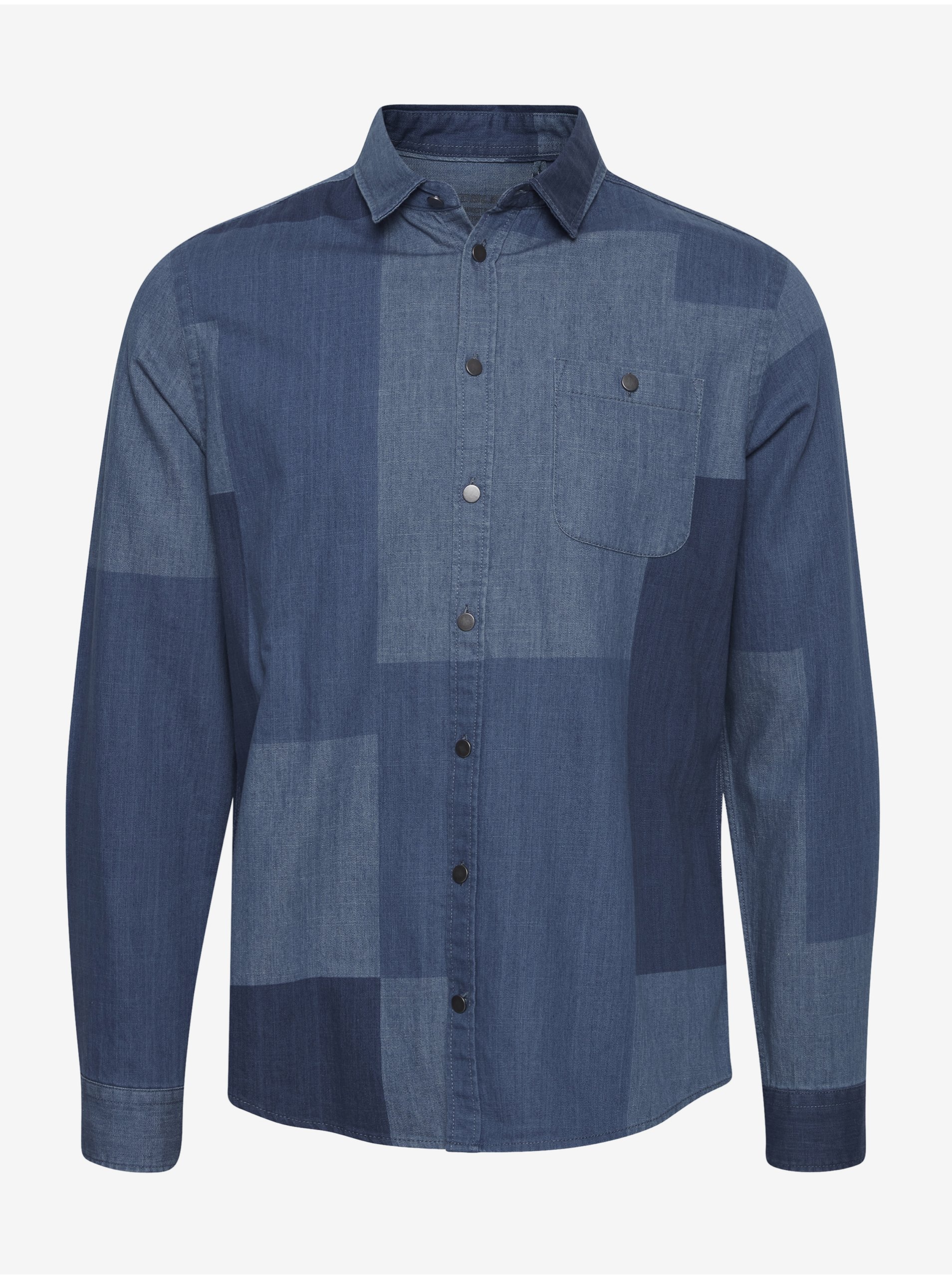 Levně Modrá džínová vzorovaná košile Blend Patchwork