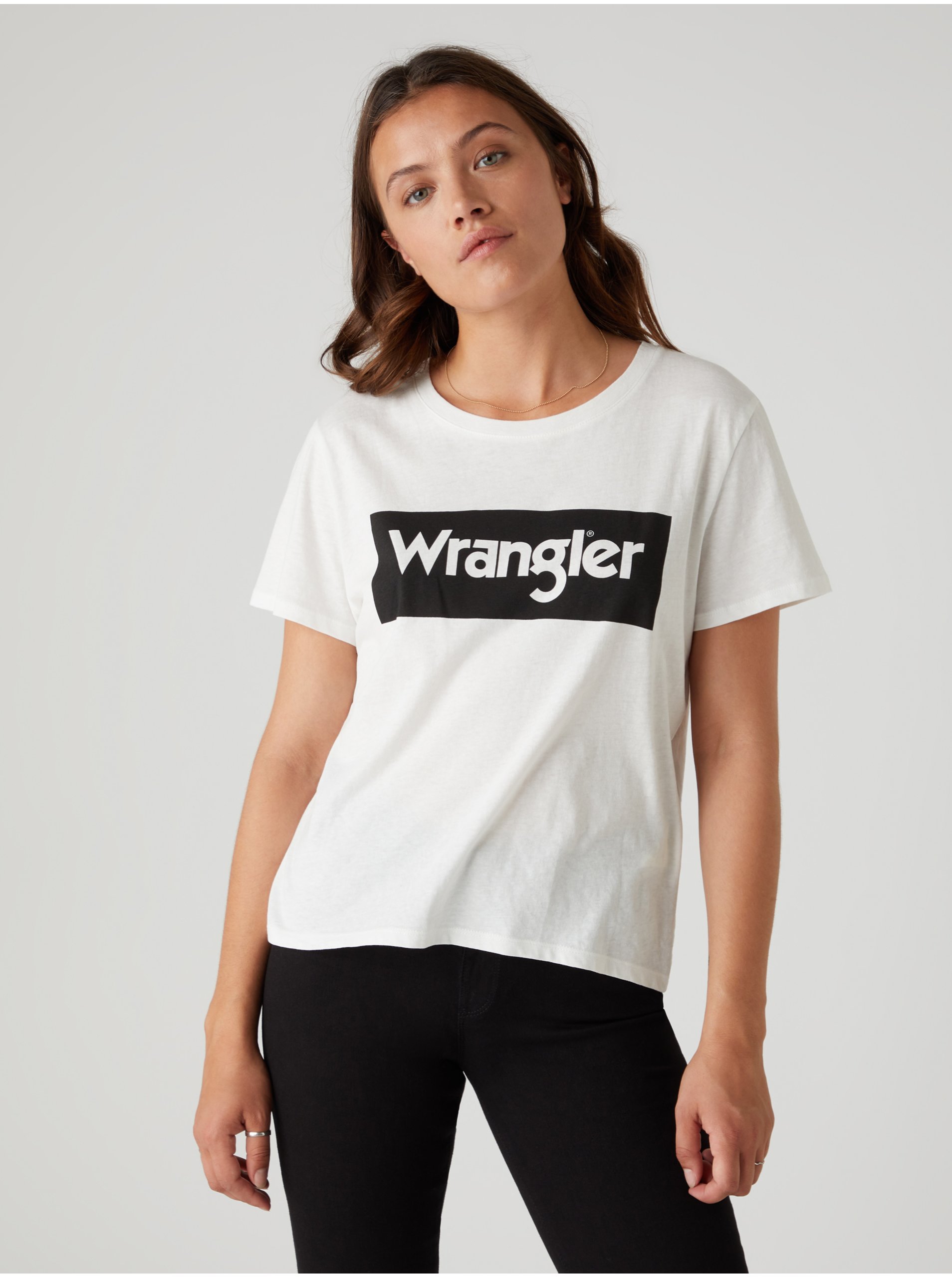 Levně Bílé dámské tričko Wrangler Box