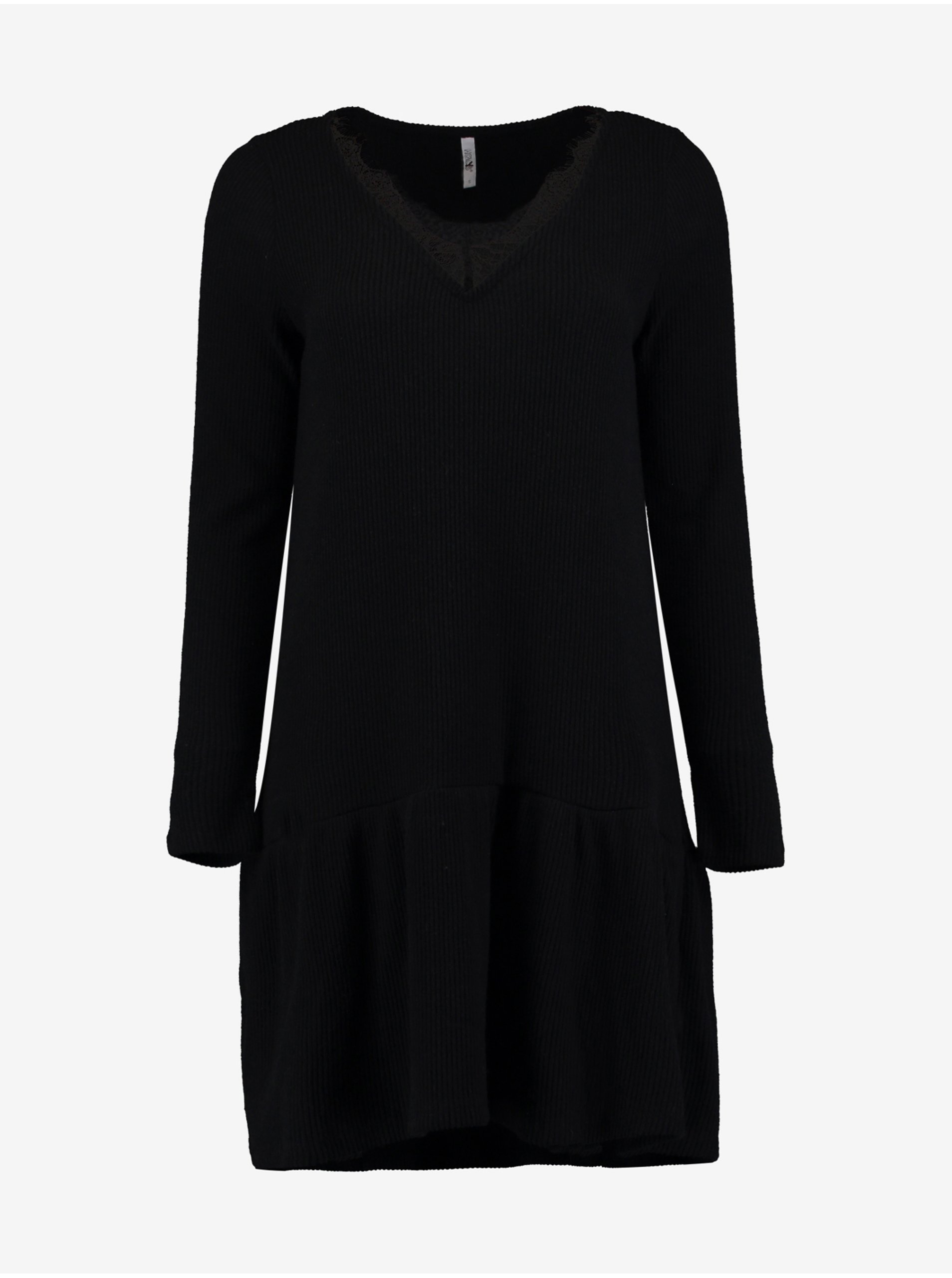 Levně Černé svetrové šaty s krajkou Hailys Lacy