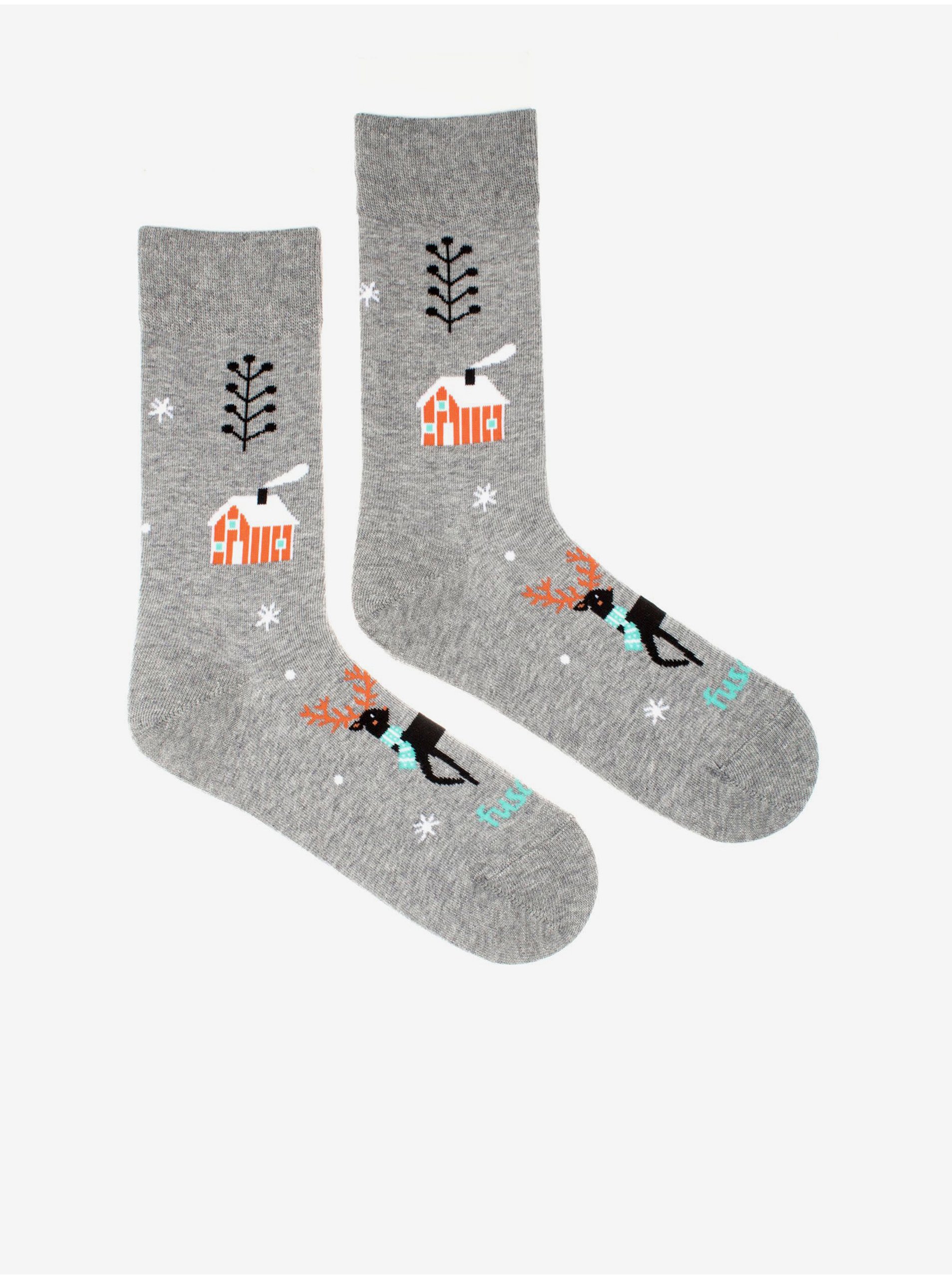 Levně Šedé dámské vzorované ponožky Fusakle Jelene na snehu