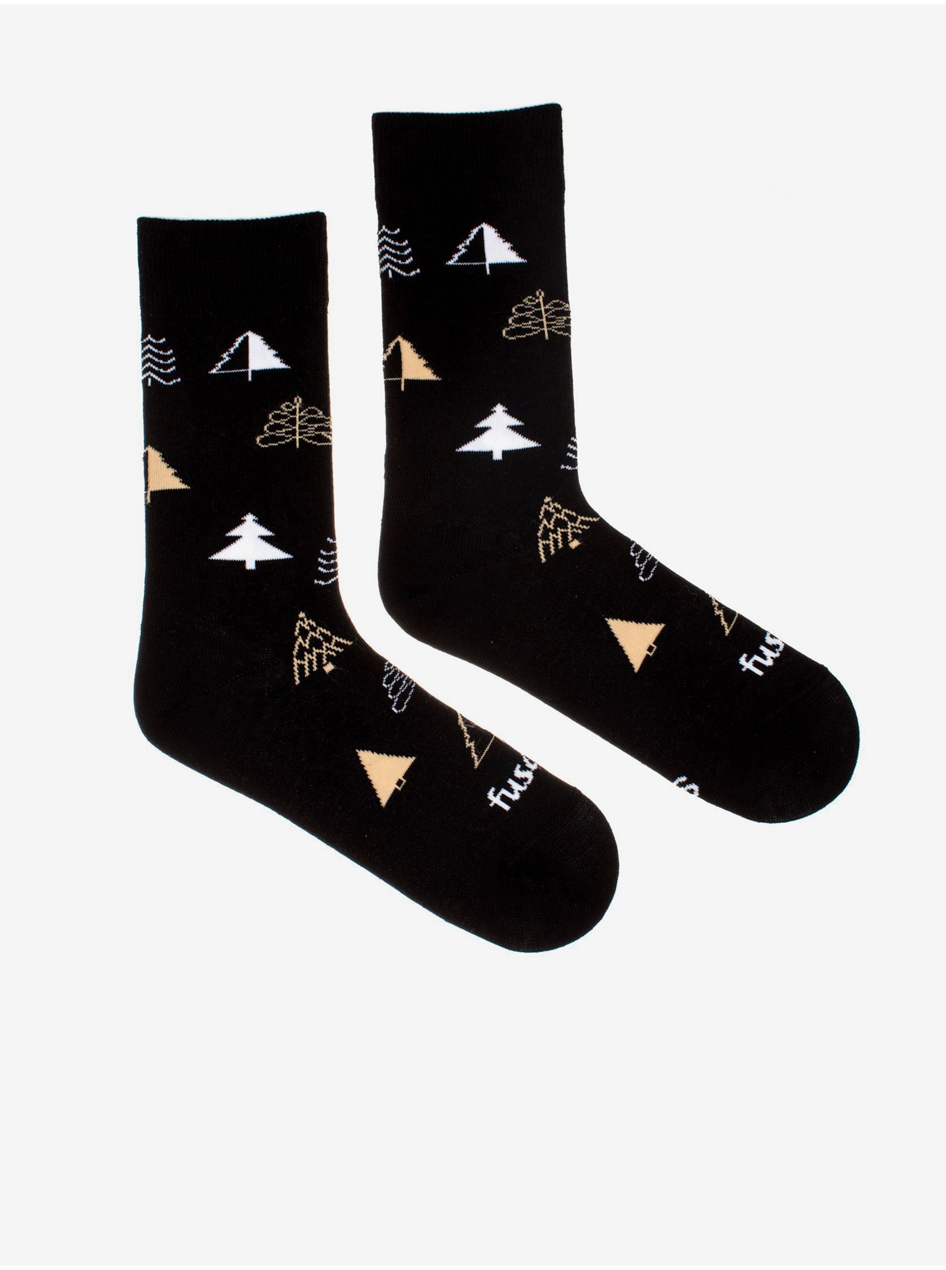 Lacno Černé dámské vzorované ponožky Fusakle Stromce v zime