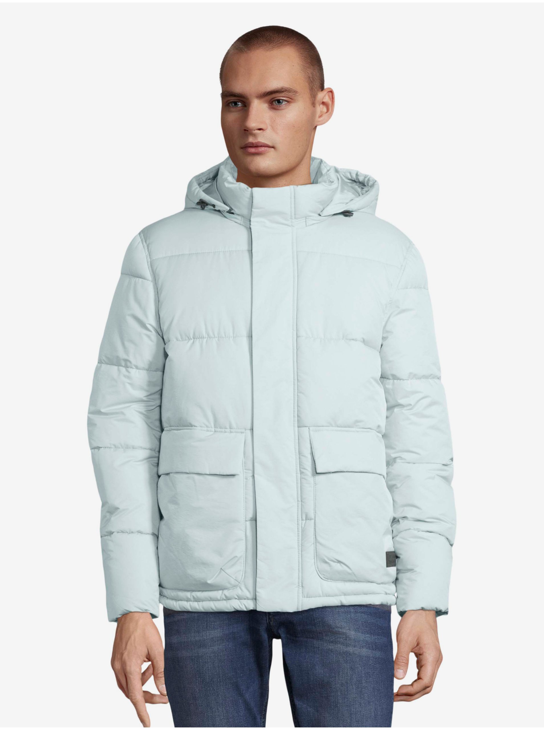 Lacno Svetlomodrá pánska prešívaná bunda Tom Tailor Denim Clean Puffer