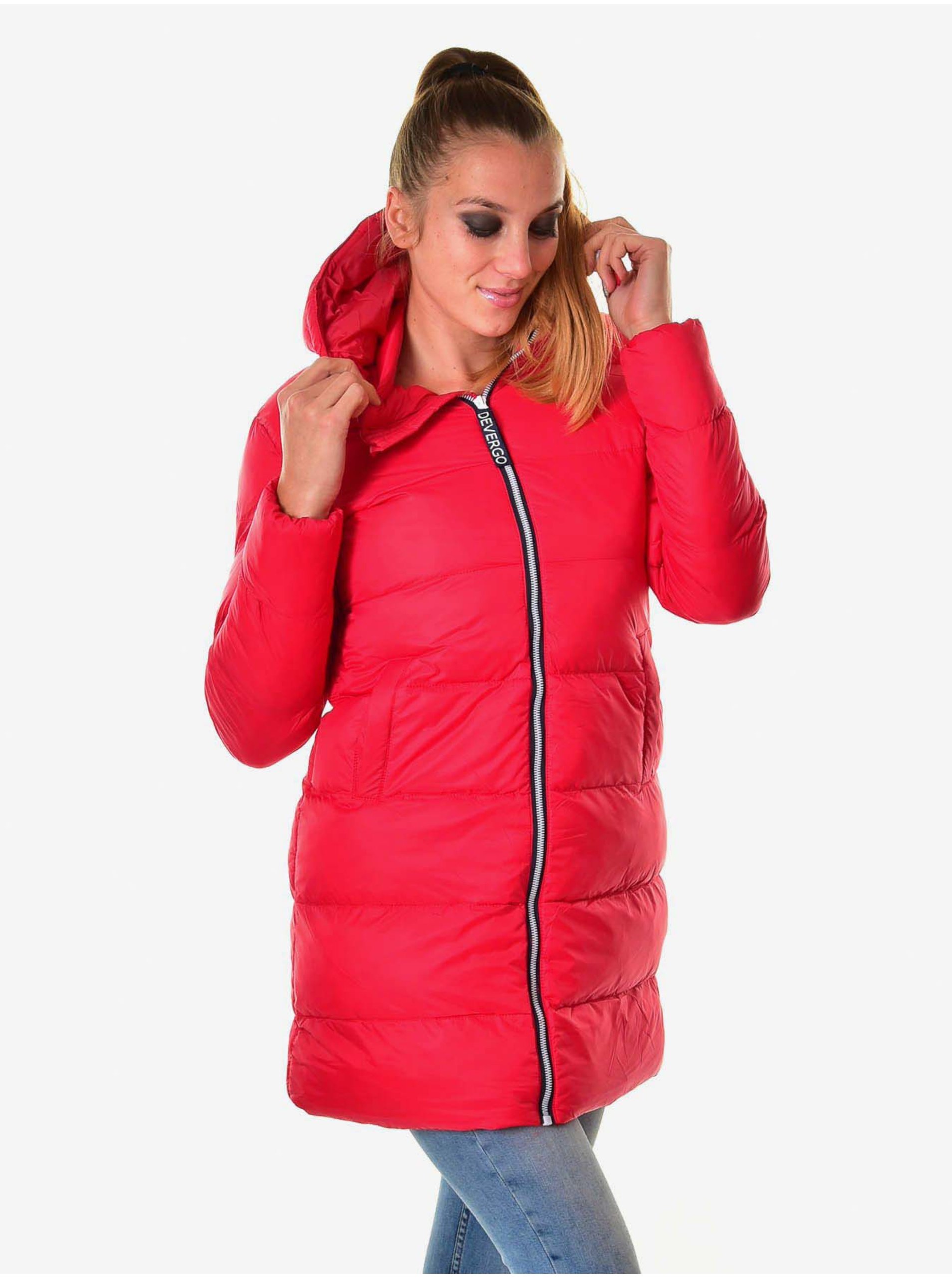 Levně Červený dámský zimní prošívaný kabát Devergo