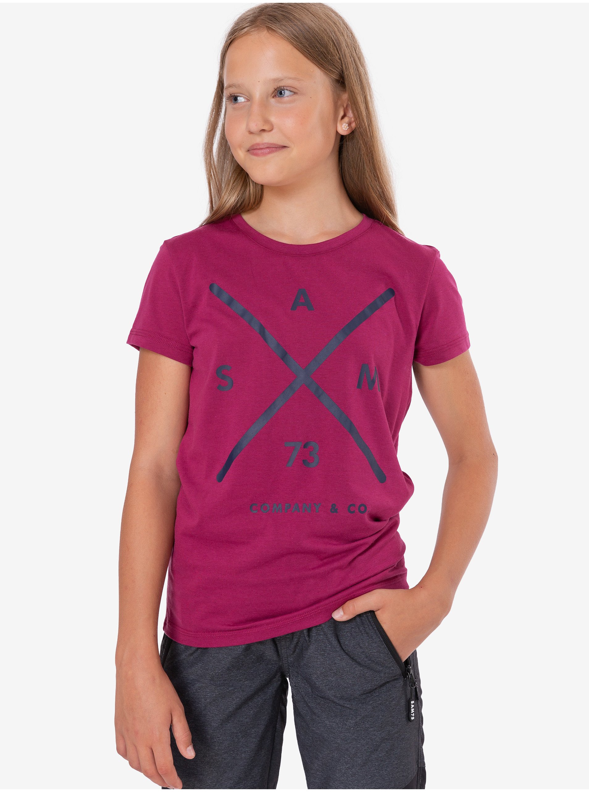 Levně Tmavě růžové holčičí tričko s potiskem SAM 73 Caroline