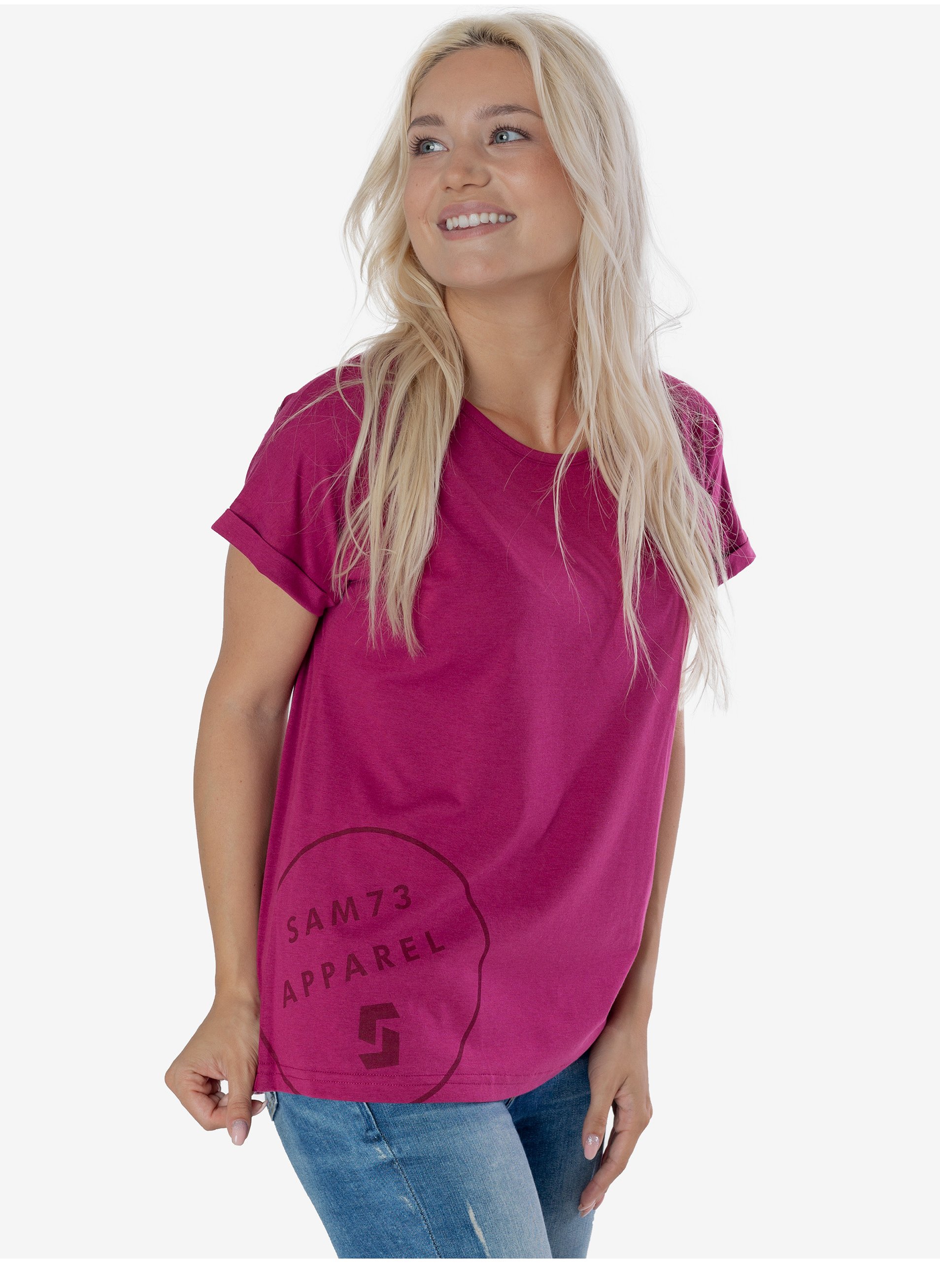 Lacno Tmavoružové dámske tričko s potlačou SAM 73