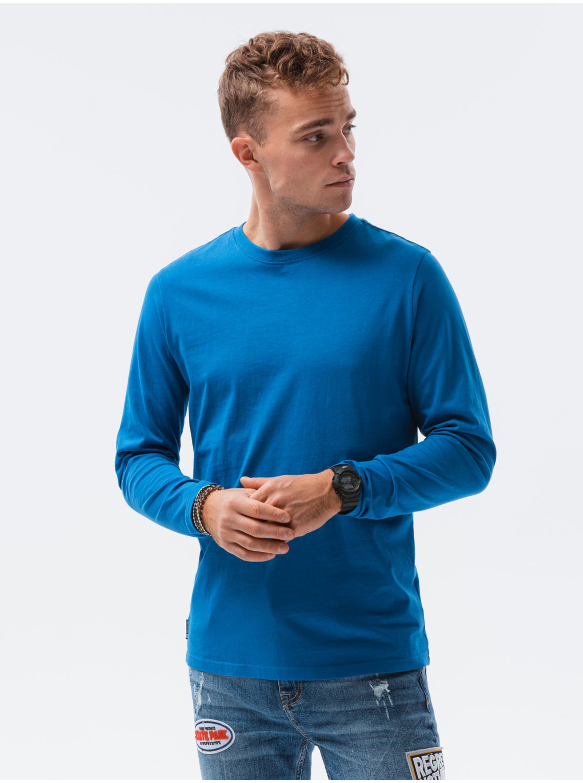 E-shop Modré pánské basic tričko Ombre Clothing