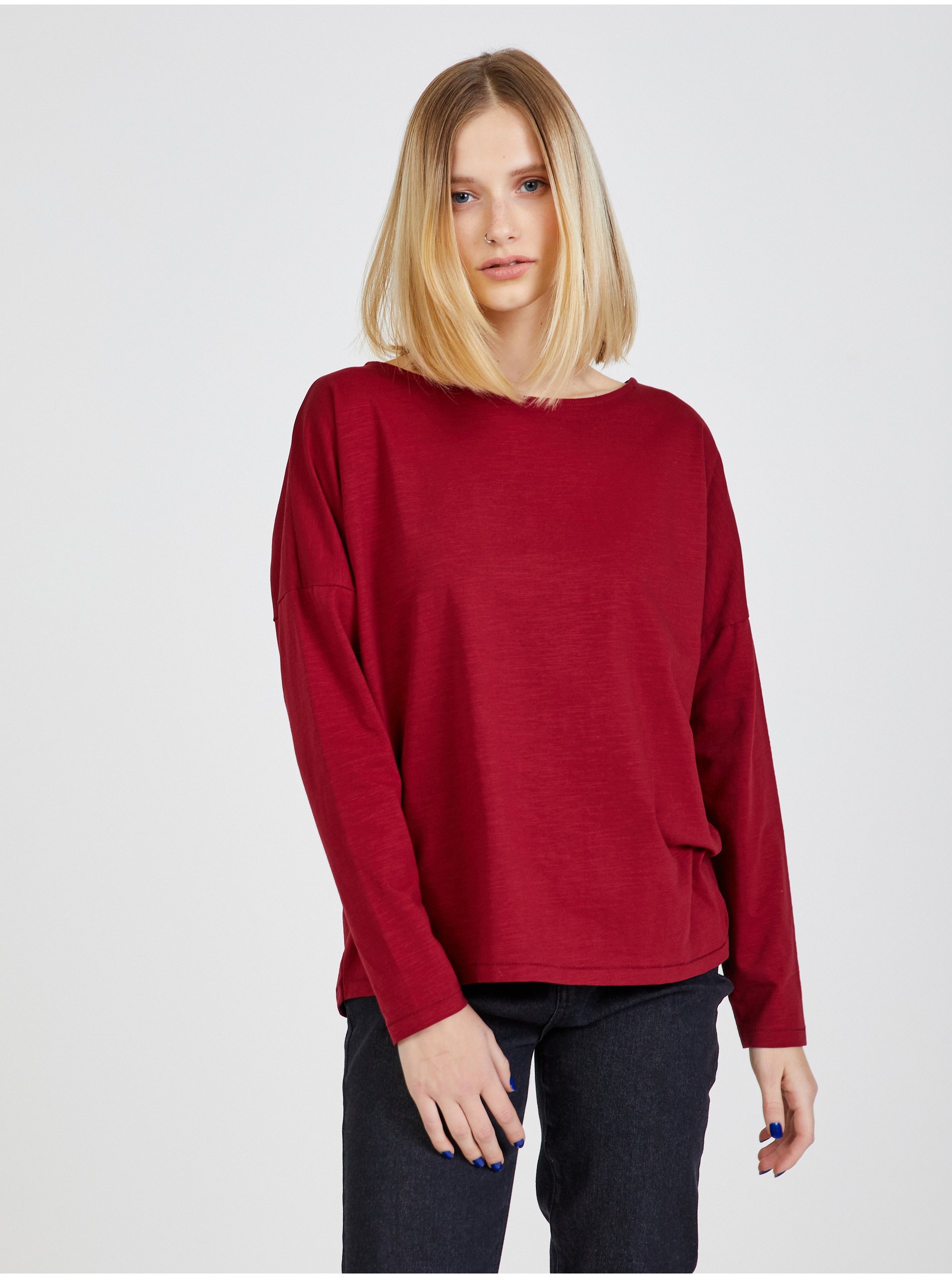 E-shop Červené dámské basic tričko s dlouhým rukávem ZOOT.lab Evana