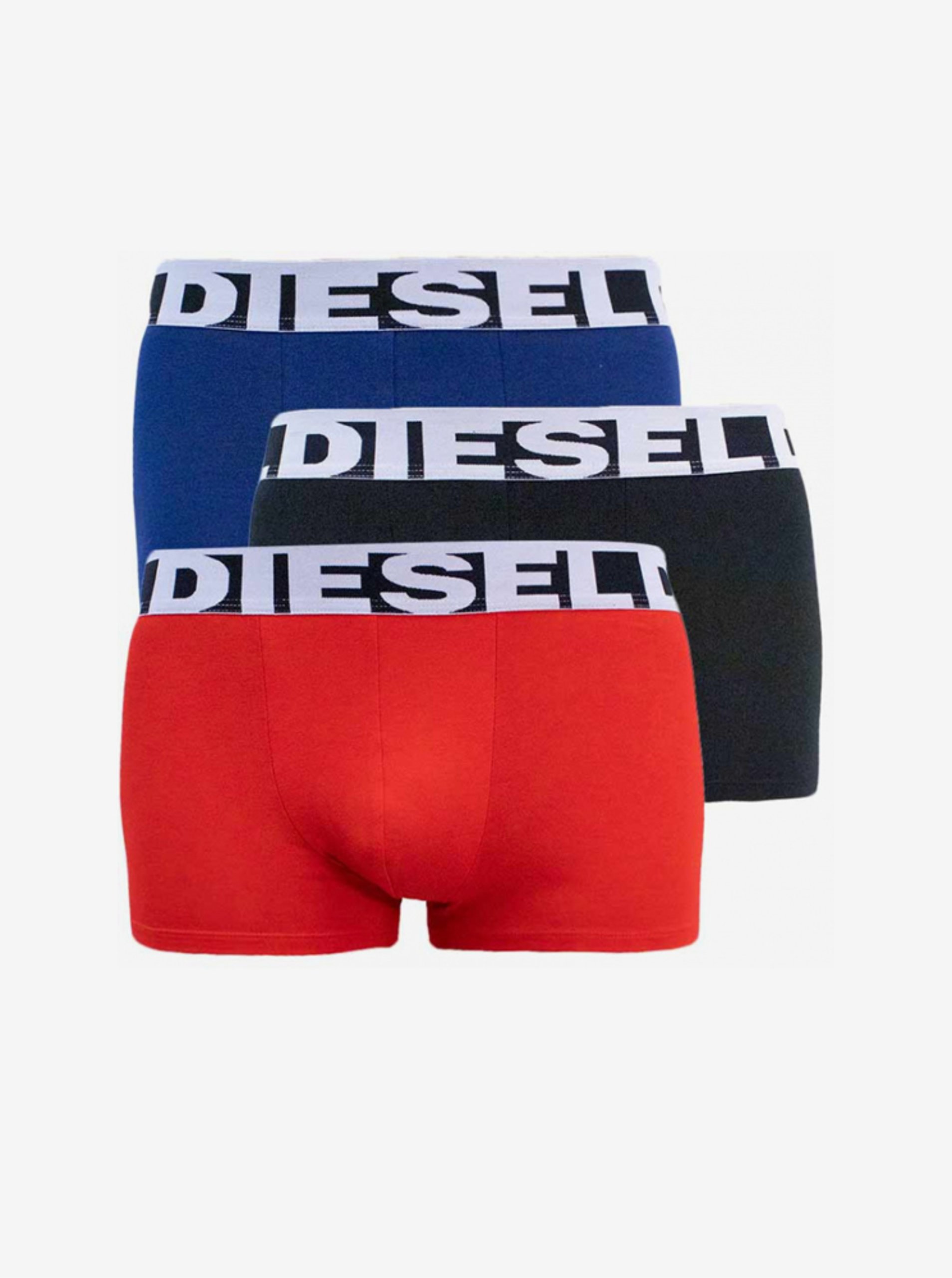 Lacno Sada tří pánských boxerek v červené, černé a modré barvě Diesel