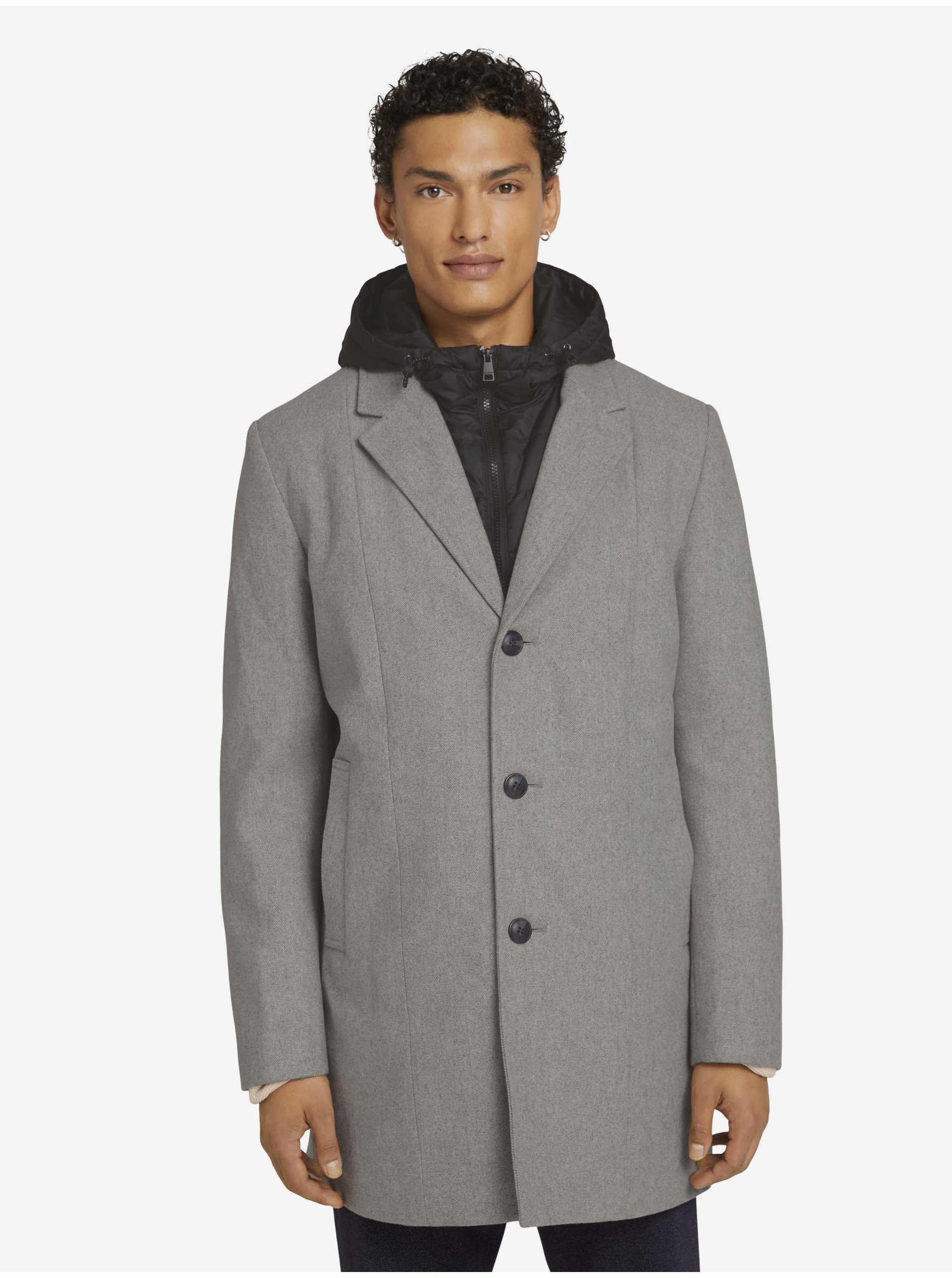 Lacno Svetlošedý pánsky zimný kabát s všitou vsadkou Tom Tailor Denim