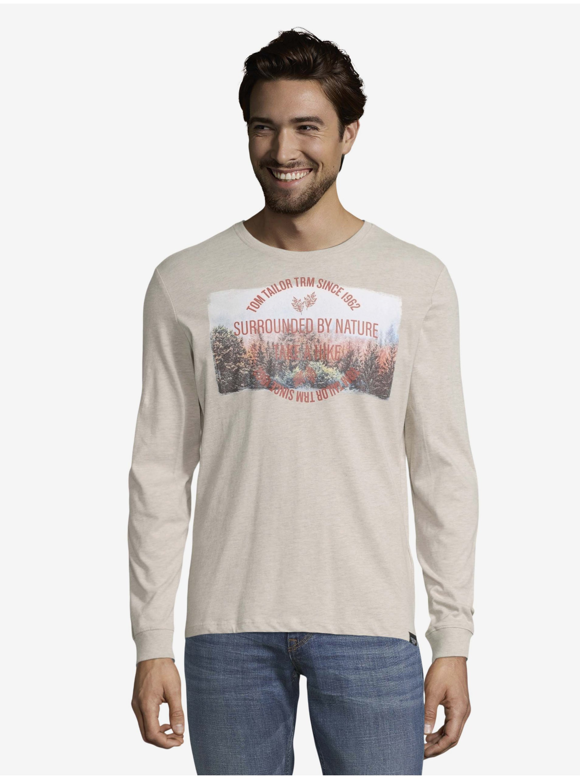Levně Béžové pánské vzorované tričko Tom Tailor