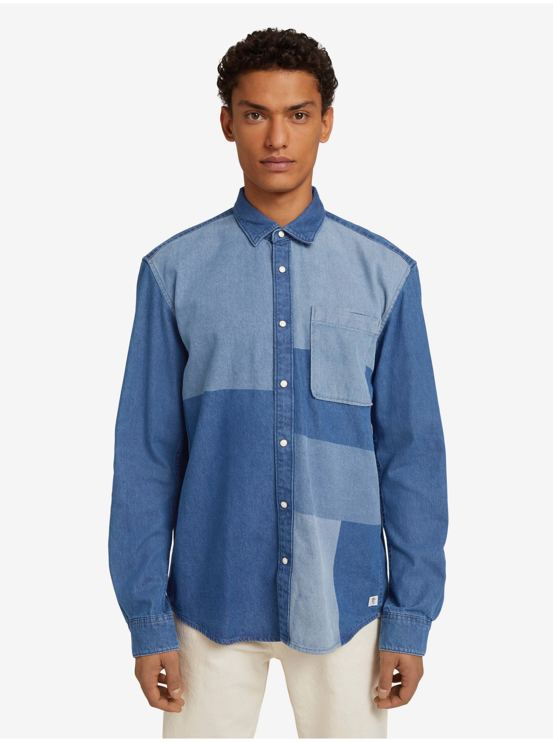 Lacno Modrá pánska rifľová košeľa Tom Tailor Denim