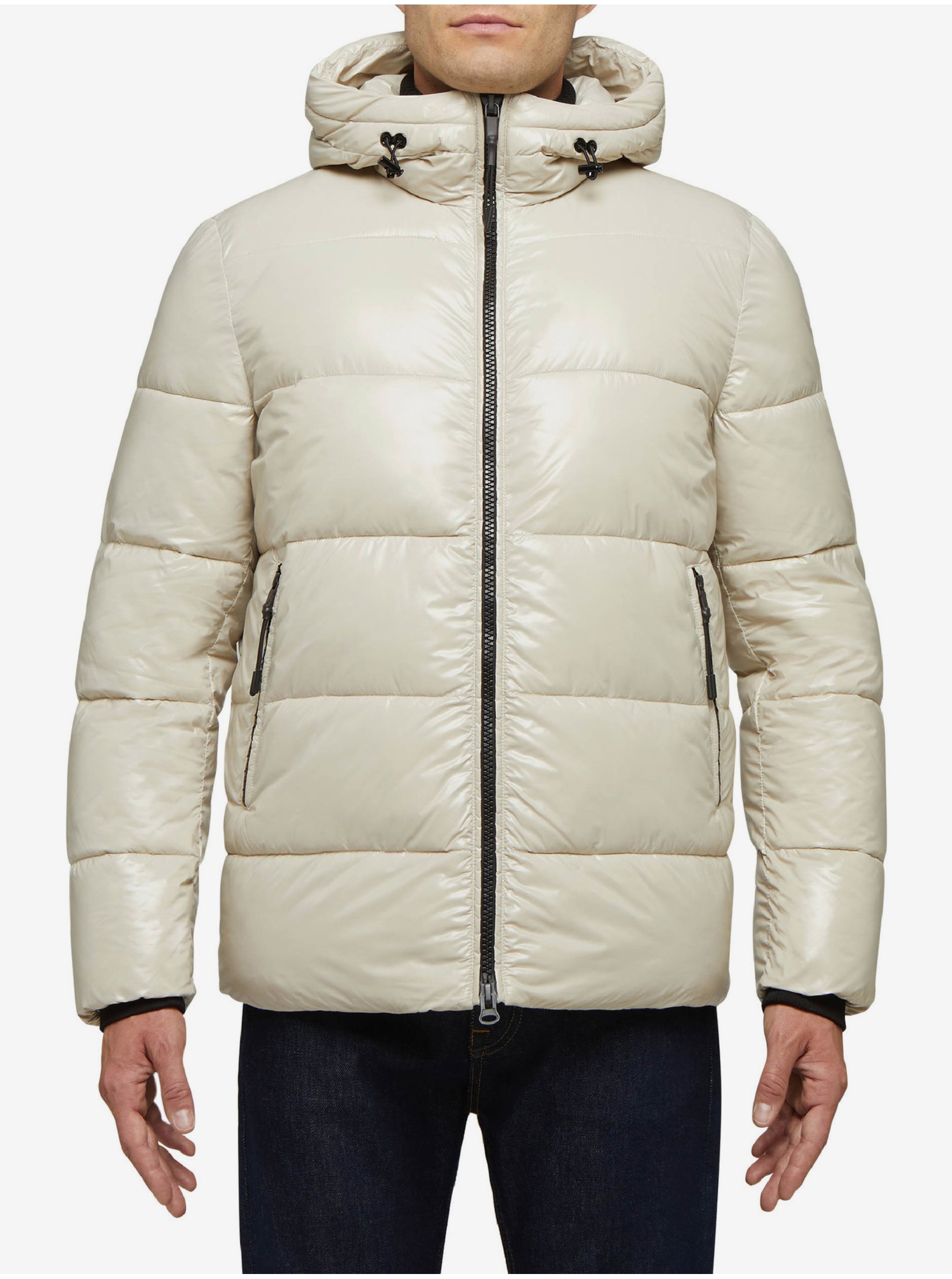 E-shop Krémová pánská prošívaná zimní bunda s kapucí Geox Sile