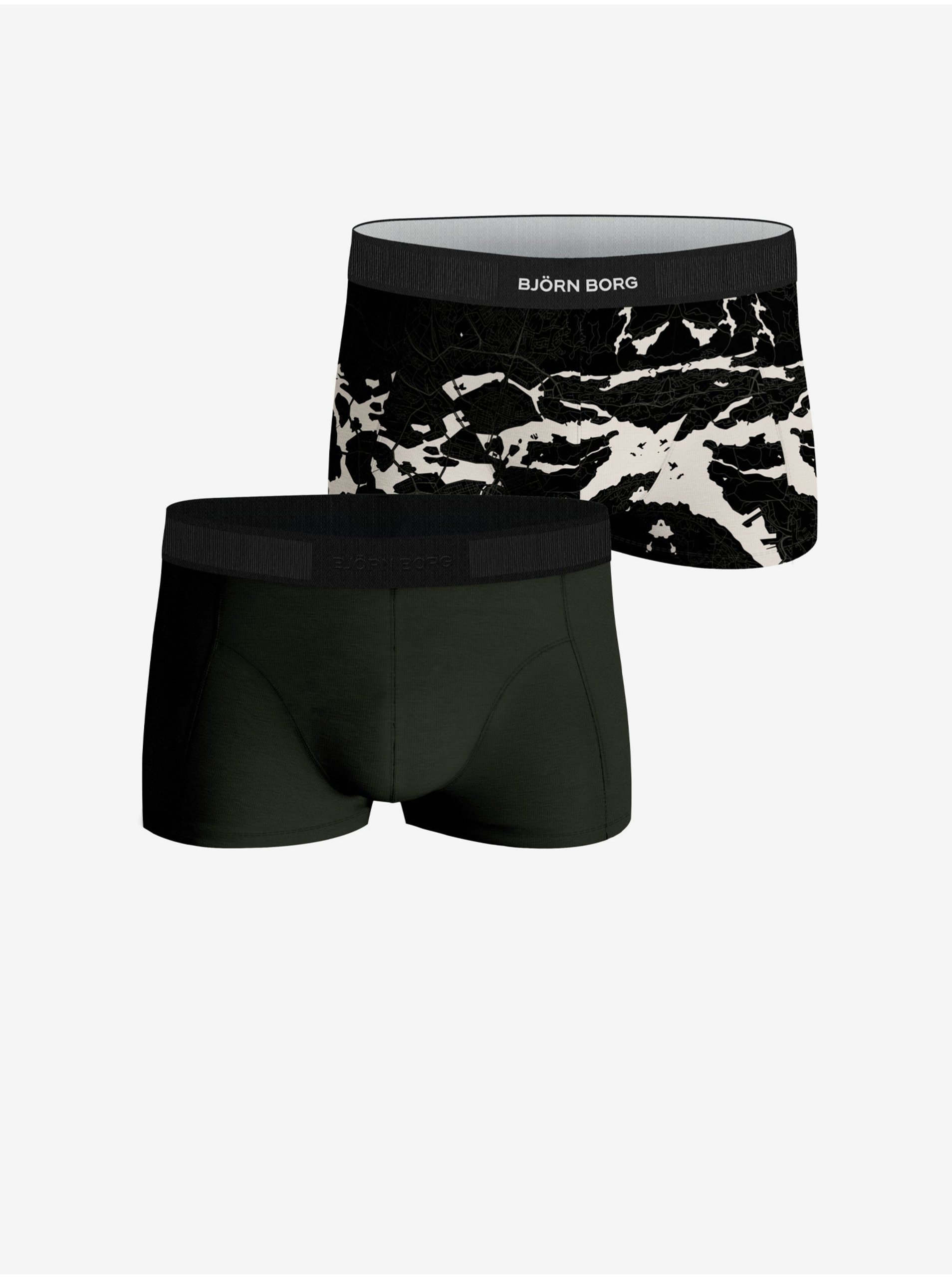 Lacno Sada dvoch pánskych vzorovaných boxeriek v kaki a čiernej farbe Björn Borg Core Trunk