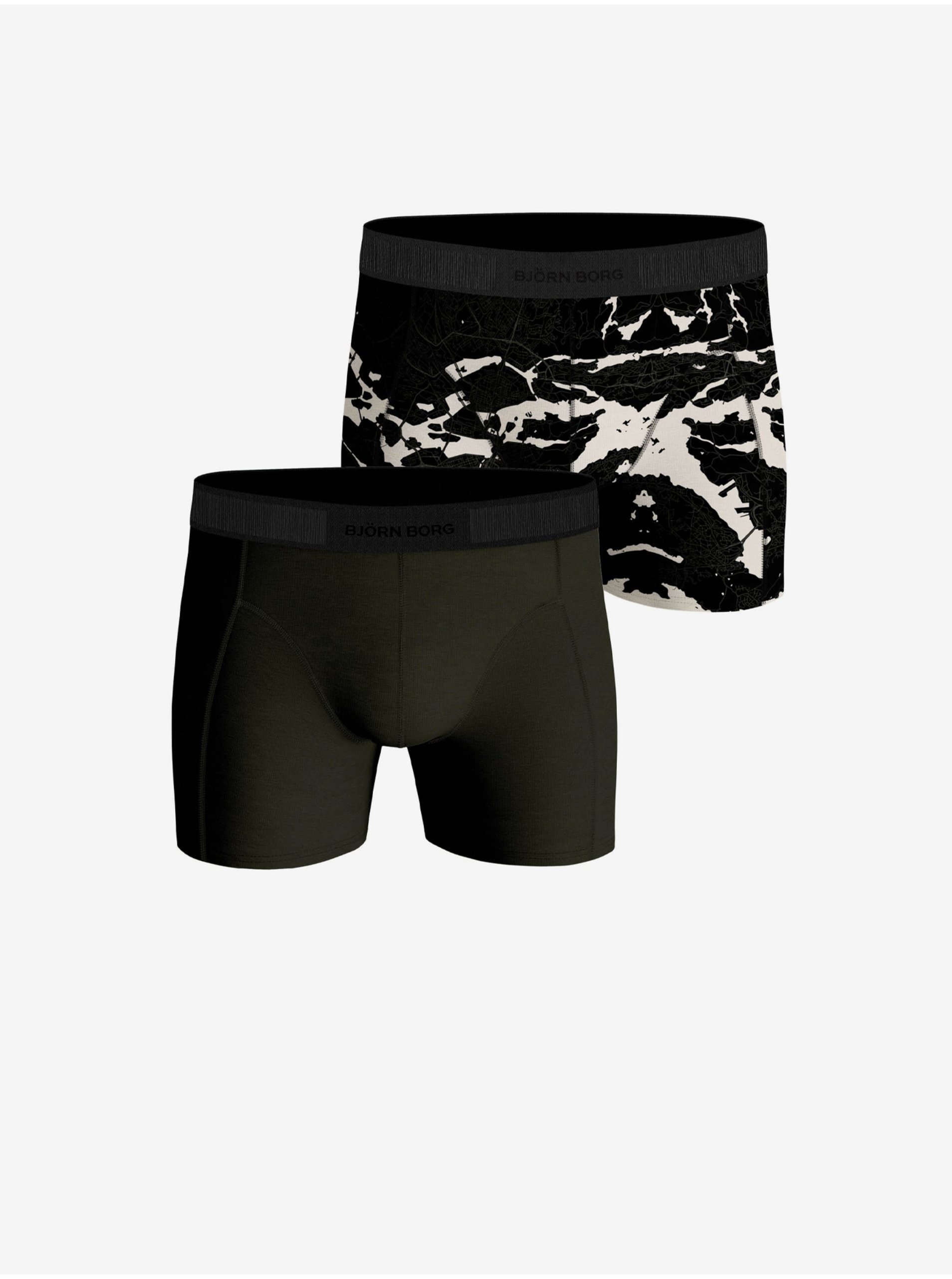 Lacno Sada dvoch pánskych vzorovaných boxeriek v kaki a čiernej farbe Björn Borg Core Boxer