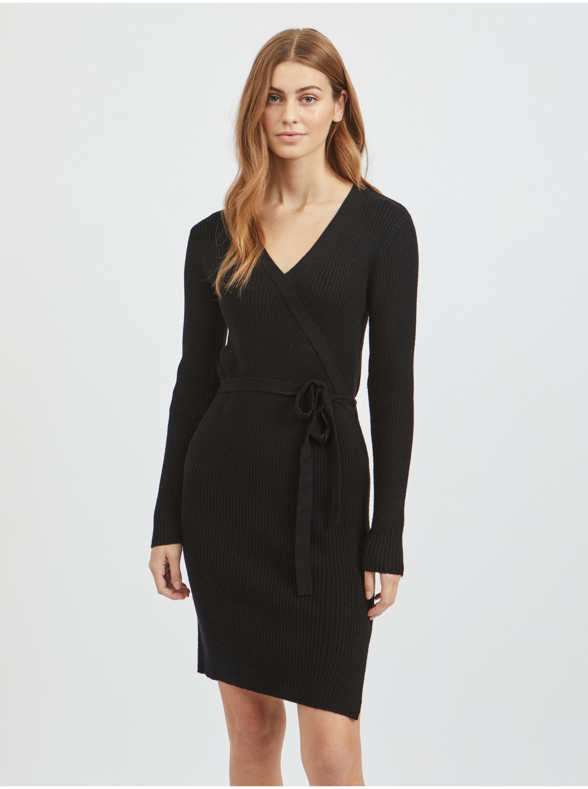 E-shop Čierne dámske rebrované svetrové šaty VILA Ril
