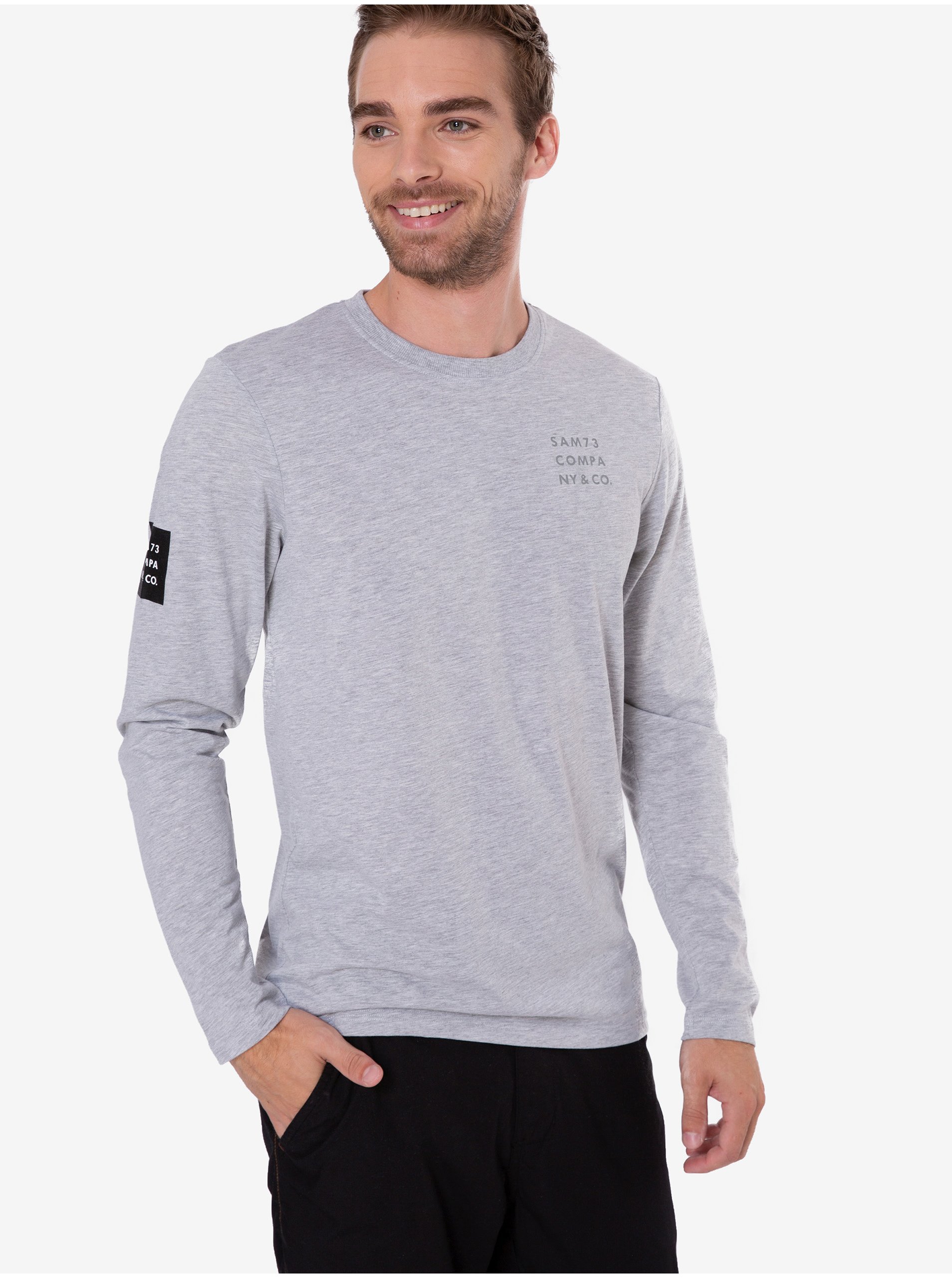 E-shop Světle šedé pánské žíhané tričko Sam 73