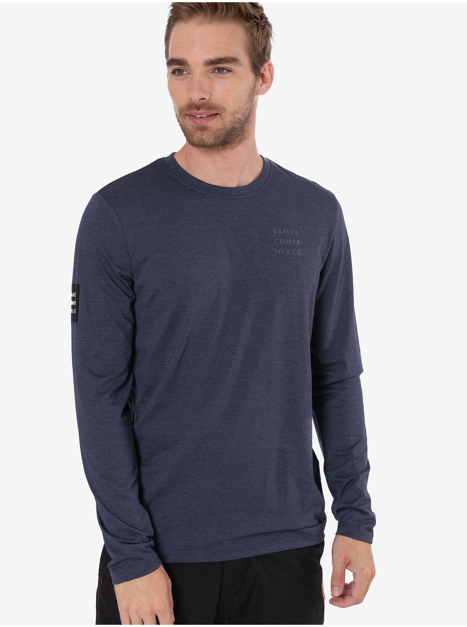E-shop Tmavě modré pánské žíhané tričko Sam 73