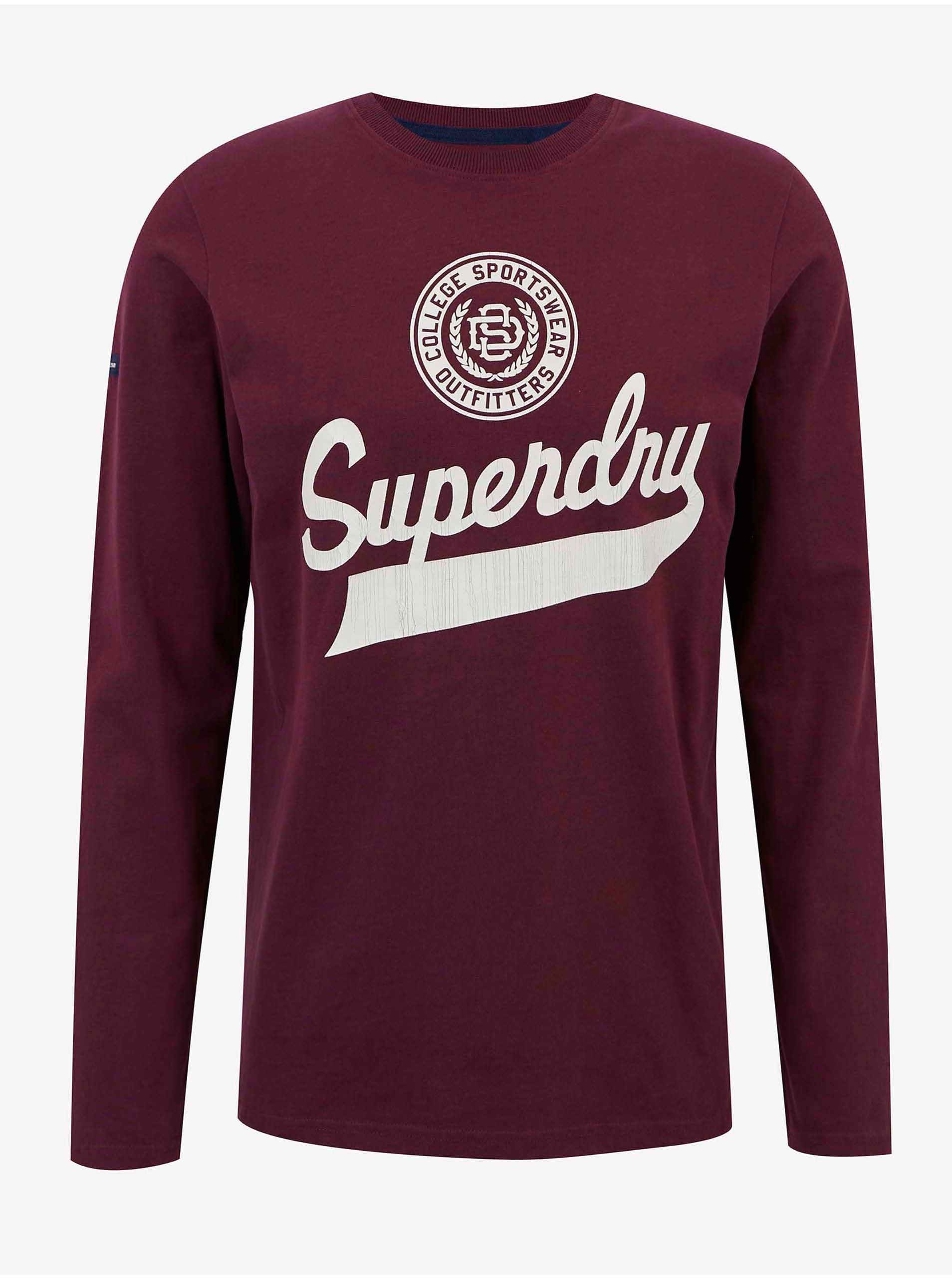 Lacno Vínové pánske tričko s potlačou Superdry