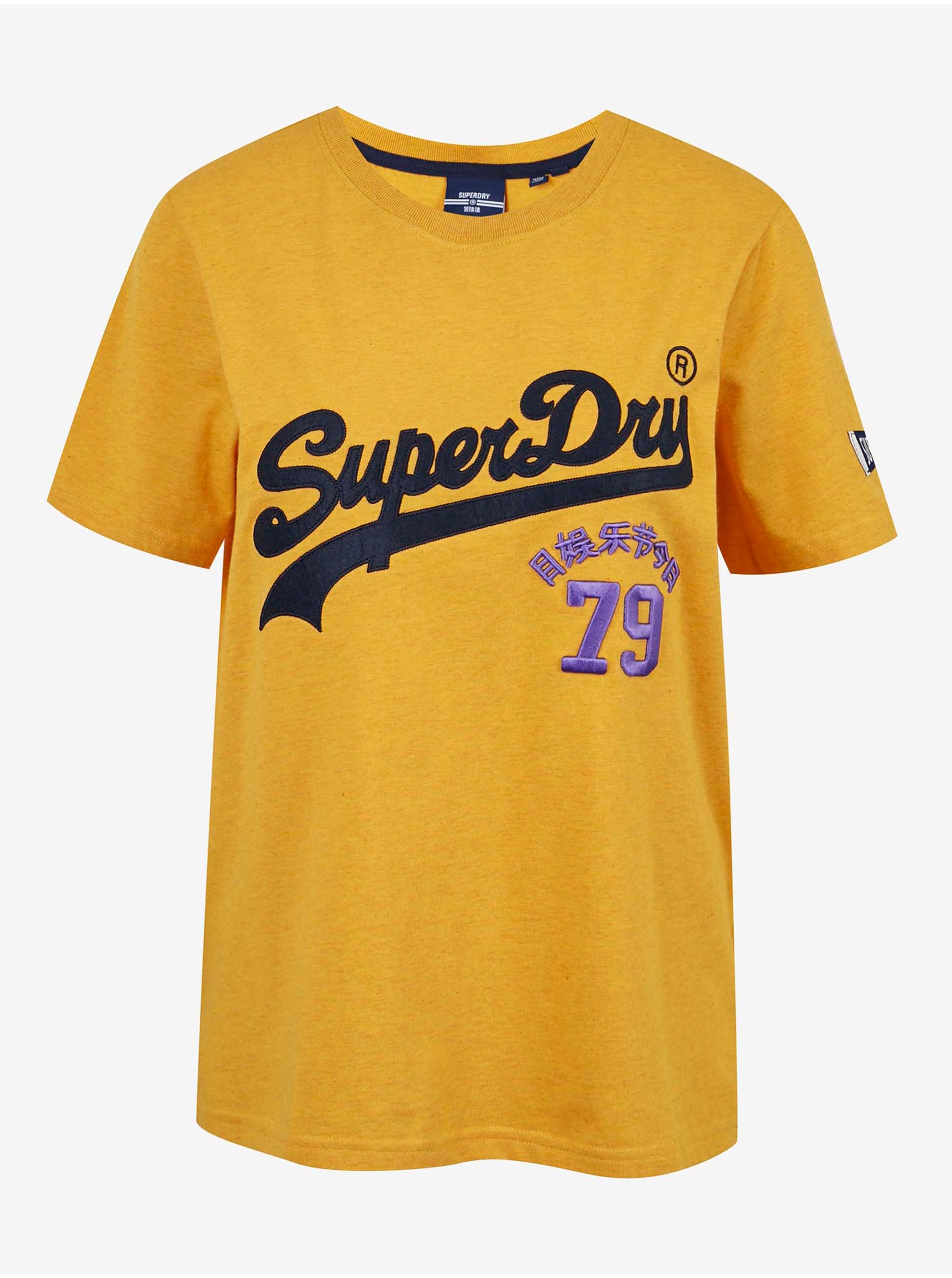 Levně Žluté dámské tričko s potiskem Superdry