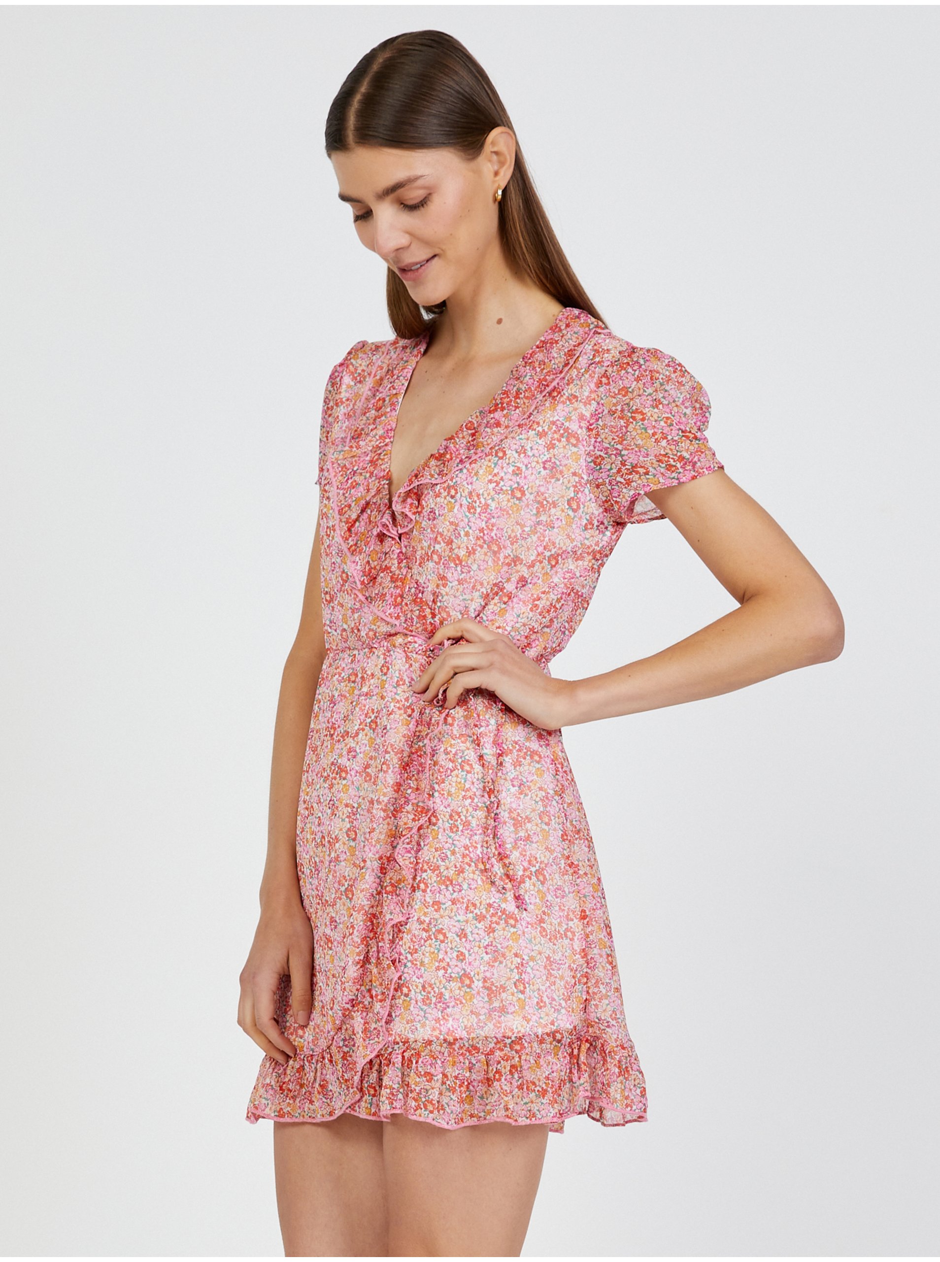 E-shop Svetloružové kvetované zavinovacie šaty TALLY WEiJL