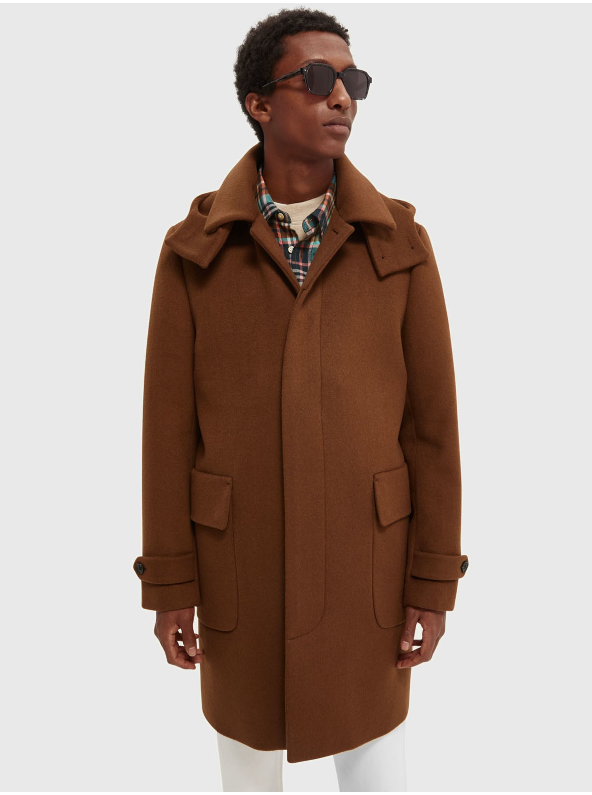 E-shop Hnedý pánsky vlnený kabát s kapucou Scotch & Soda