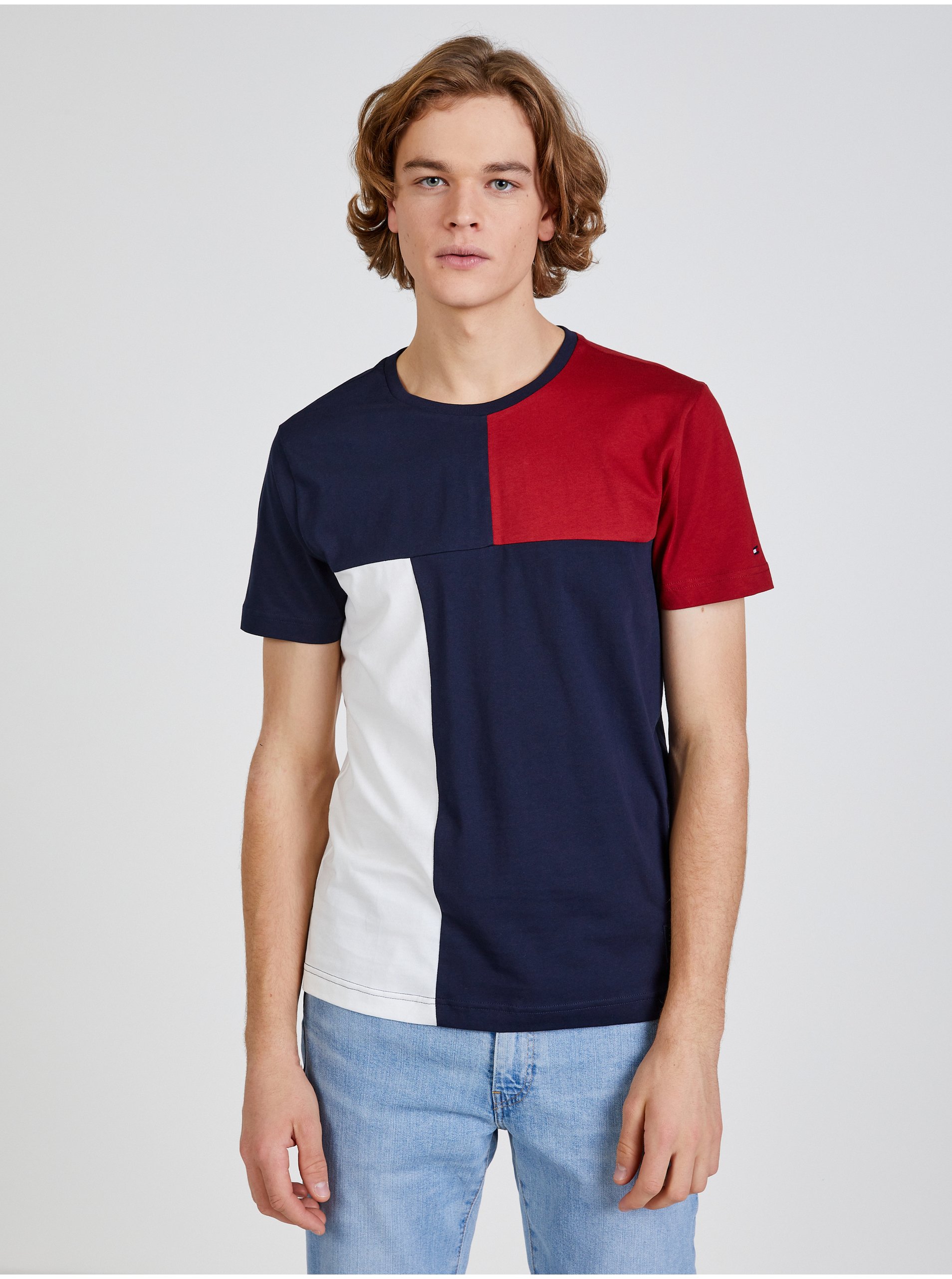 Levně Červeno-bílo-modré pánské tričko Tommy Hilfiger Colorblock