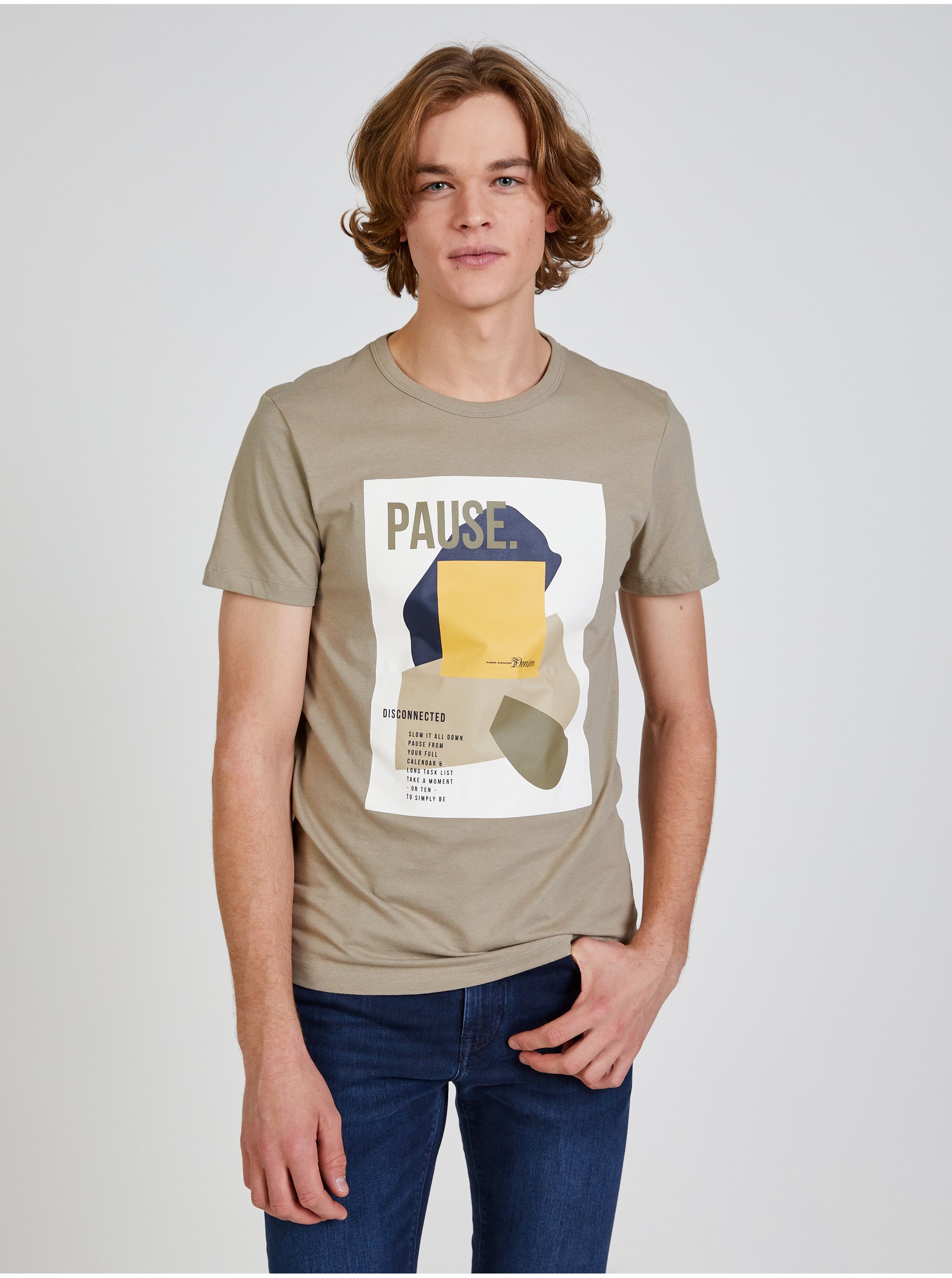Levně Béžové pánské tričkoTom Tailor Denim