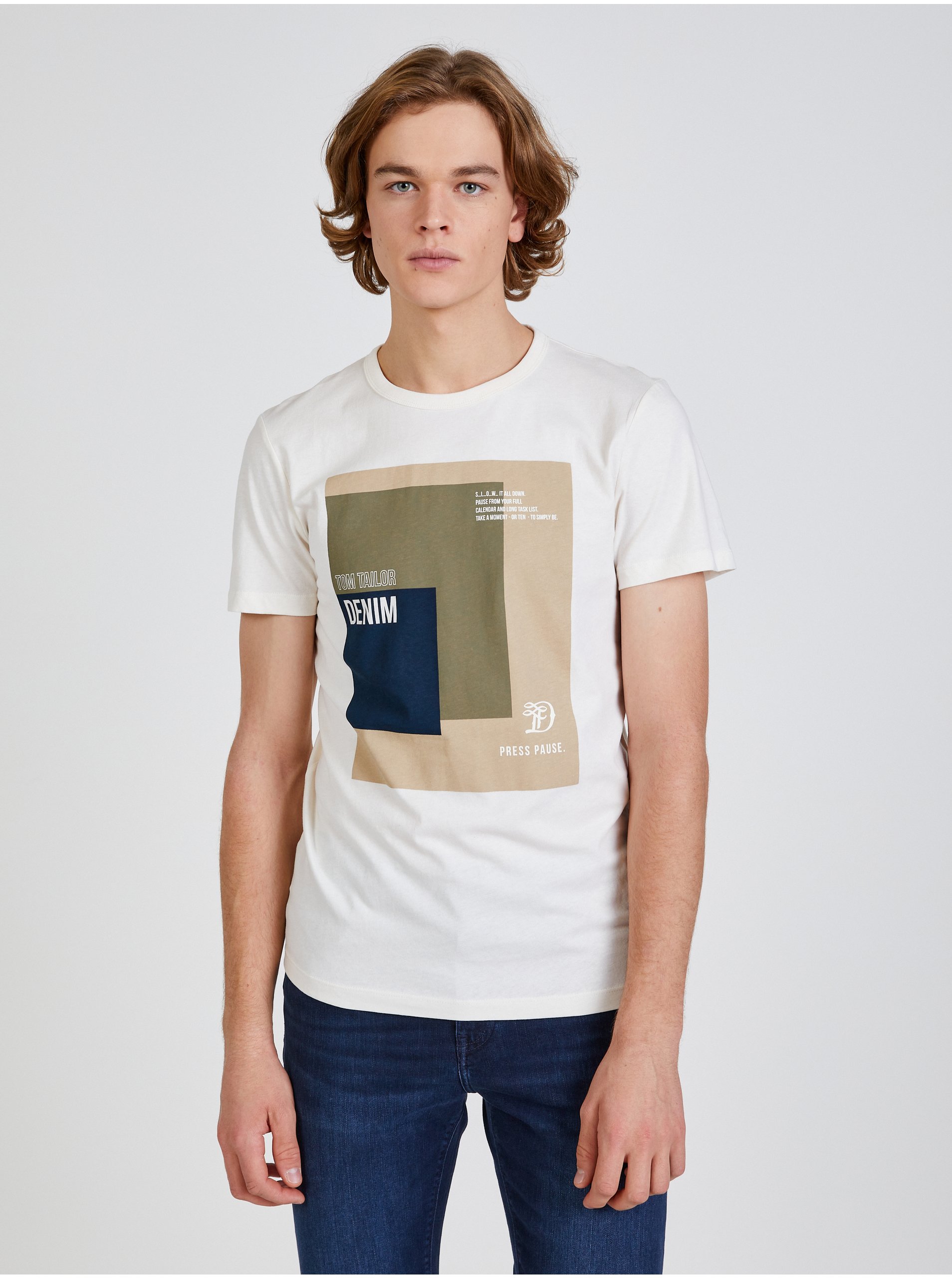 Lacno Béžové pánske tričko Tom Tailor Denim